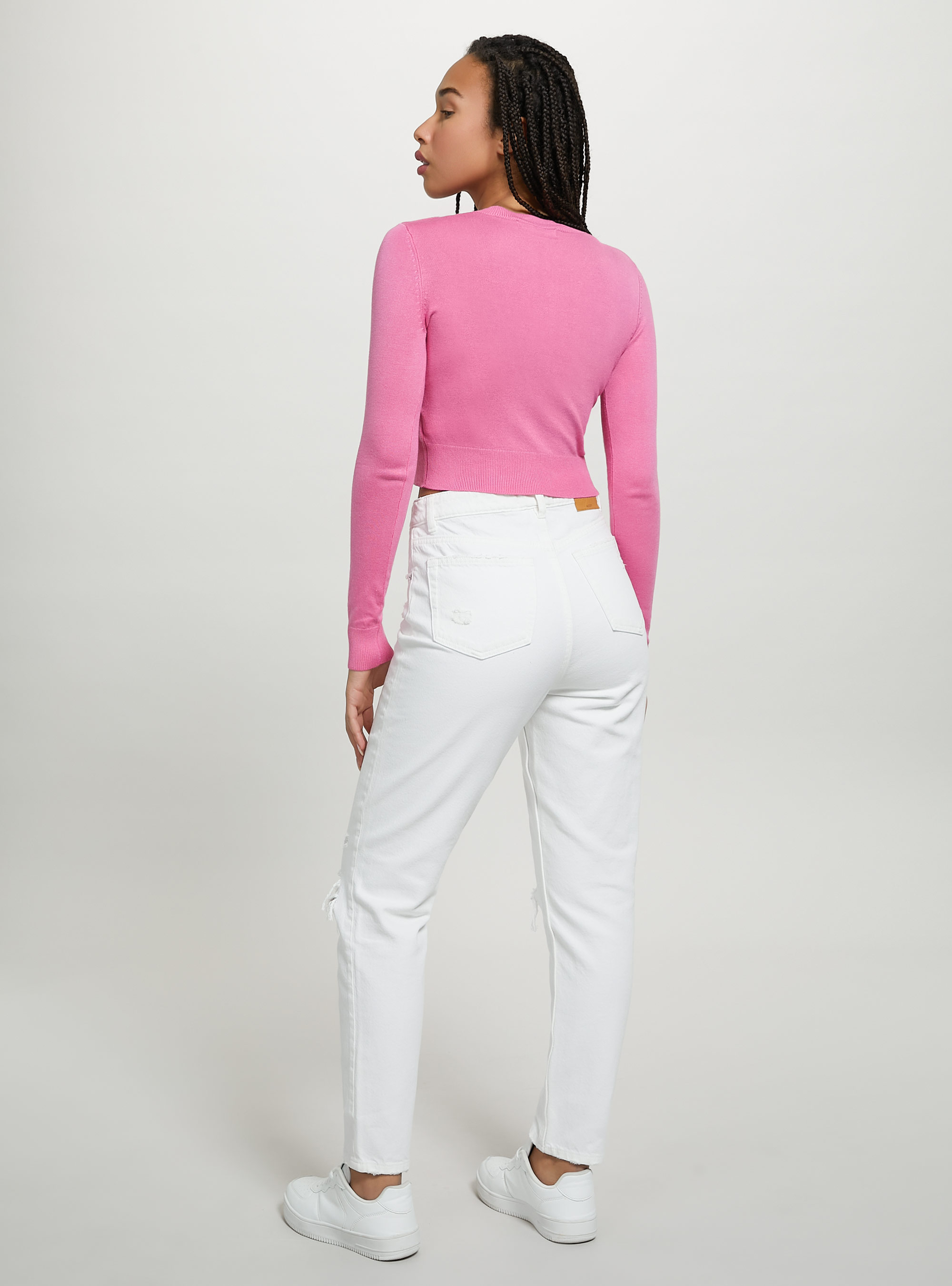 Cropped crew-neck pullover, FX3 FUXIA LIGHT