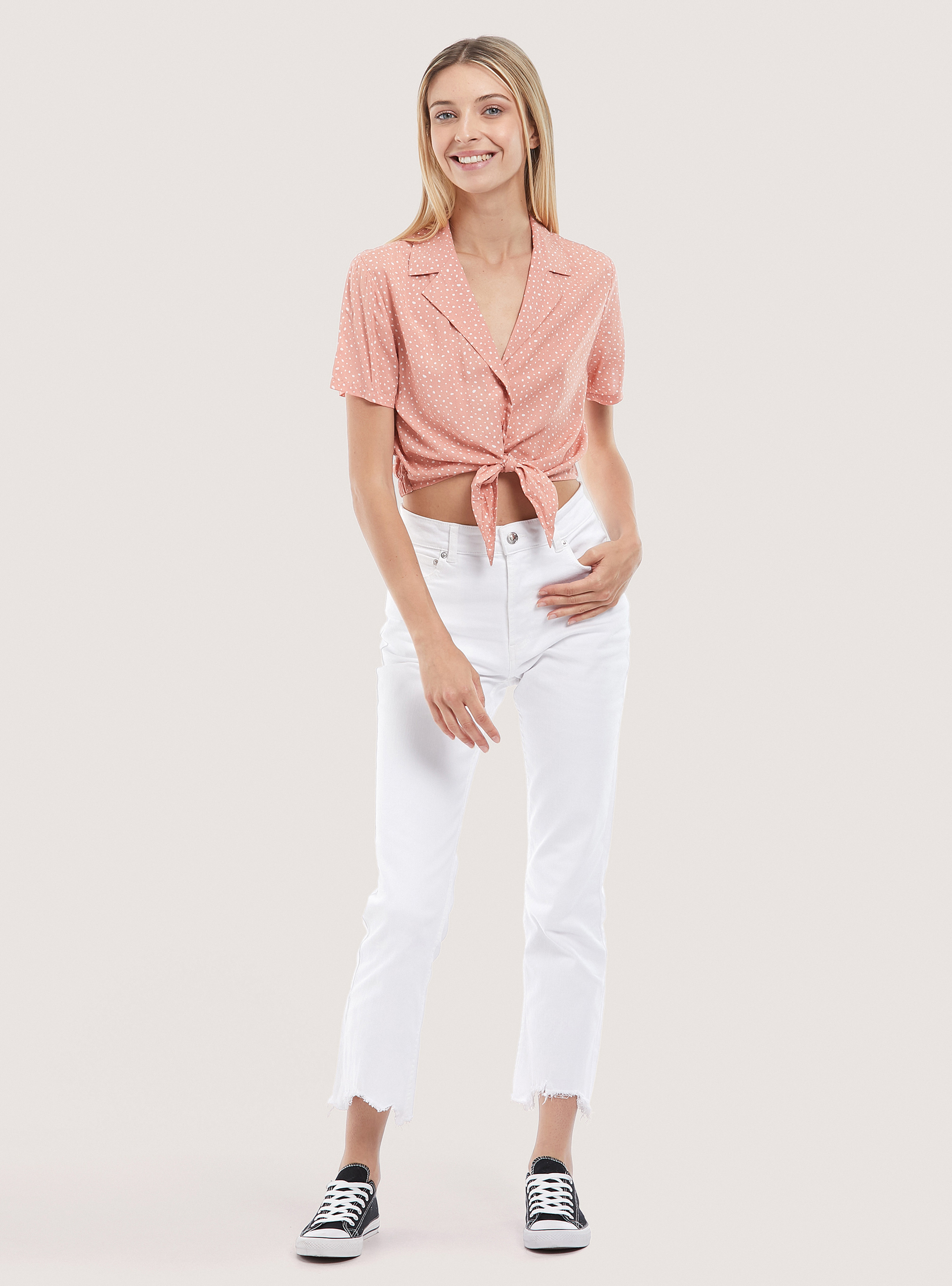 Camicia crop con nodo, PINK