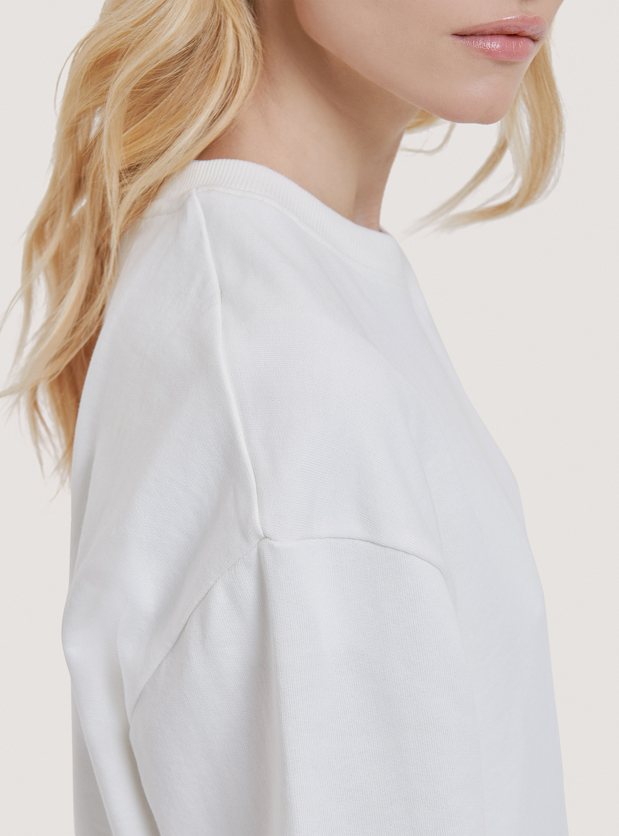 Basic round-neck cotton sweatshirt, C0020 OFF WHITE