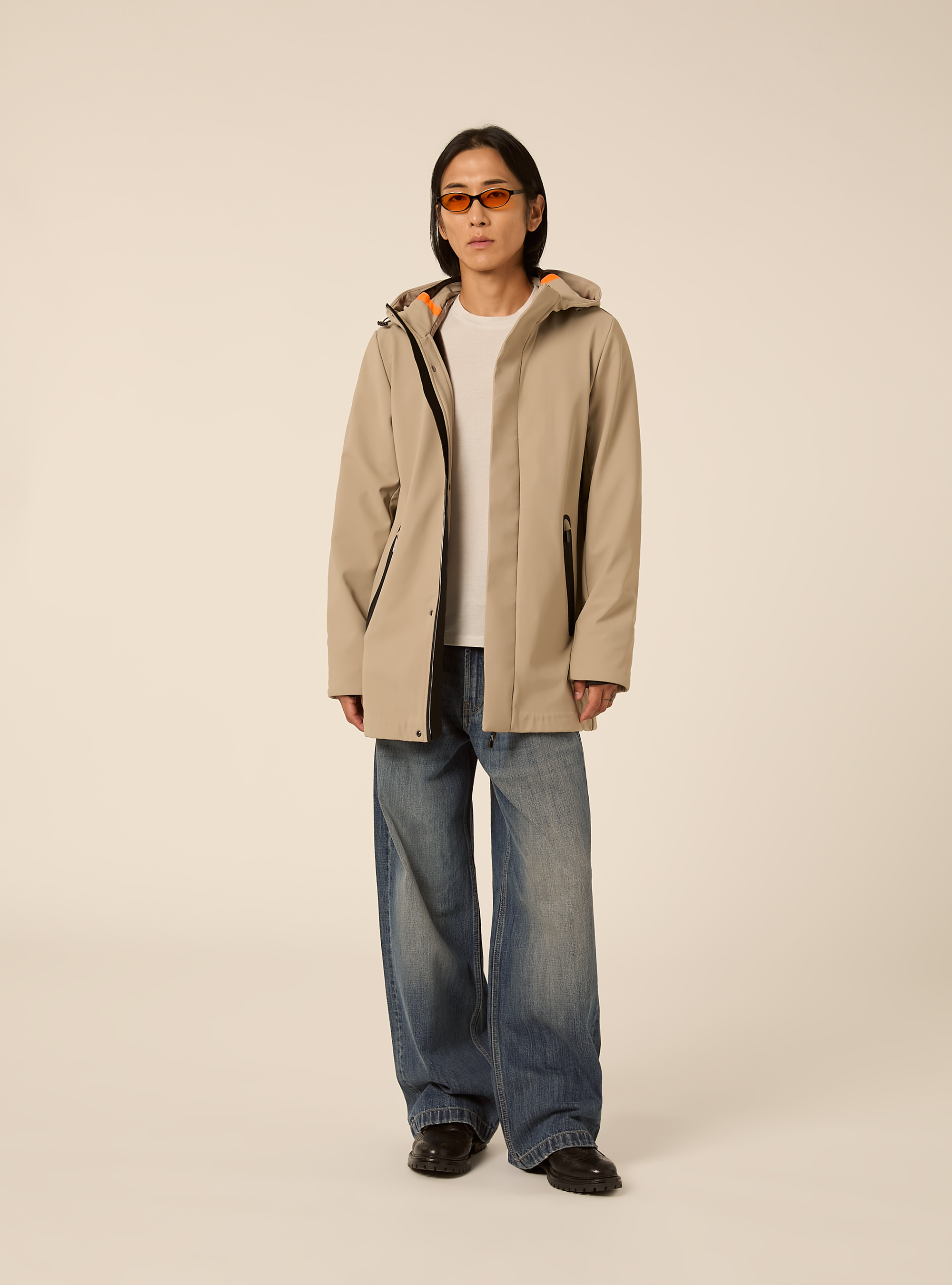 Technical softshell hooded parka with zip, CR3 CREAM LIGHT