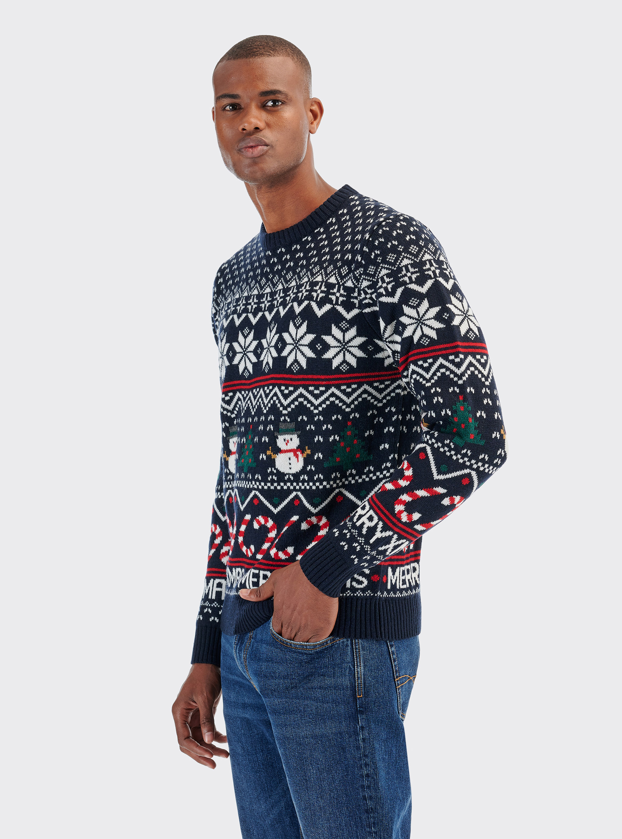 Jersey de Navidad en mezcla de lana, AZUL MARINO