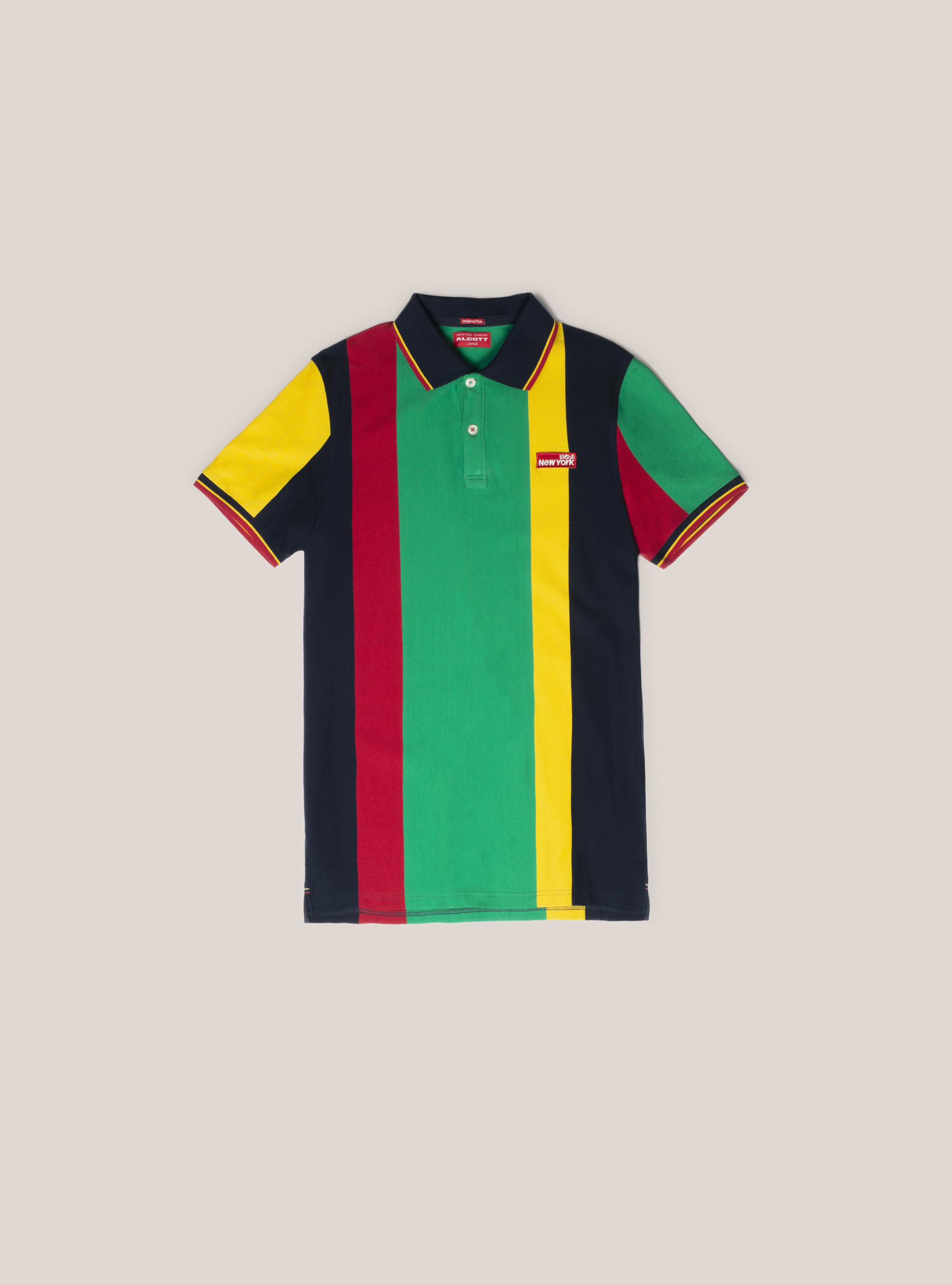 Polo in piquet a righe multicolor con ricamo, MULTICOLORE