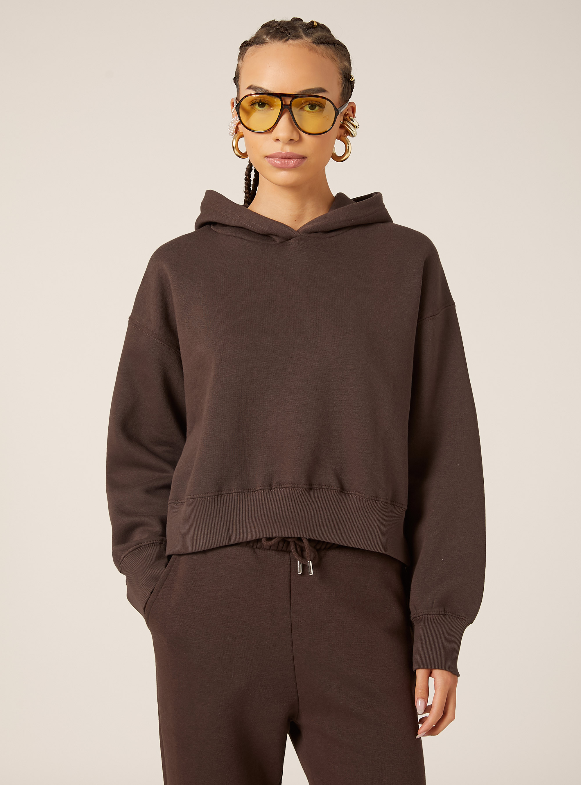 Sweat à capuche coupe boxy, BR1 BROWN DARK