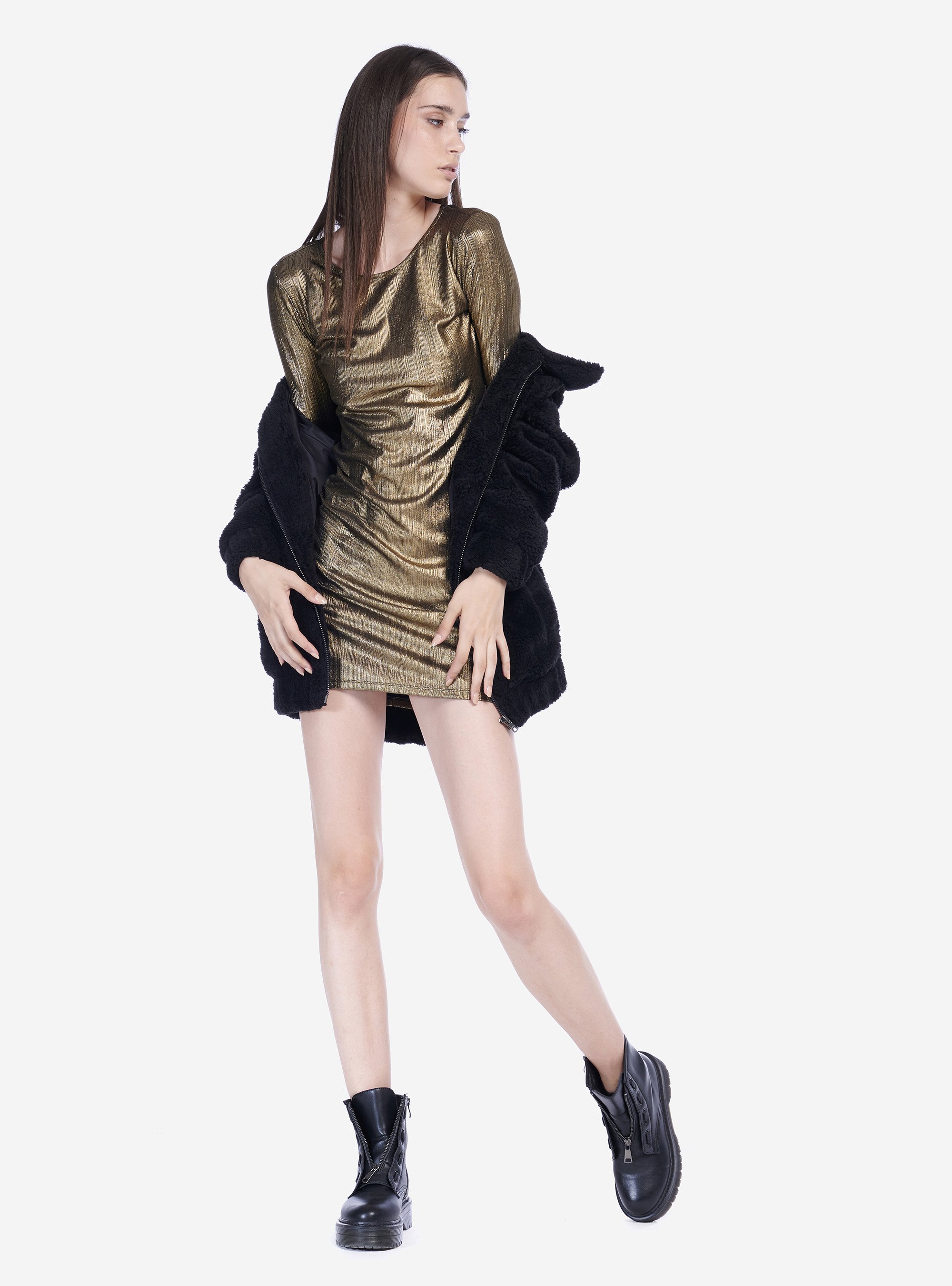 LAMINATED DRESS, GOLD