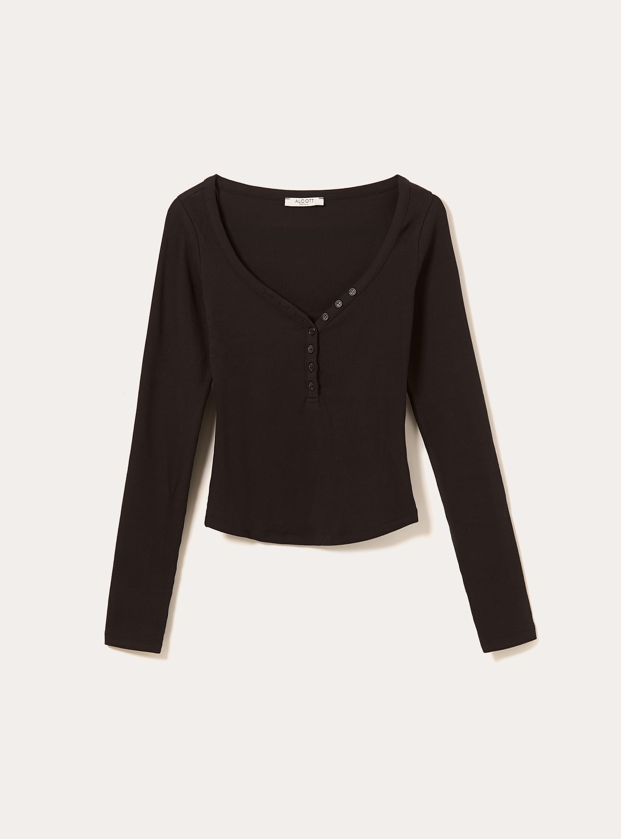 Long-sleeved V-neck T-shirt, BK1 BLACK