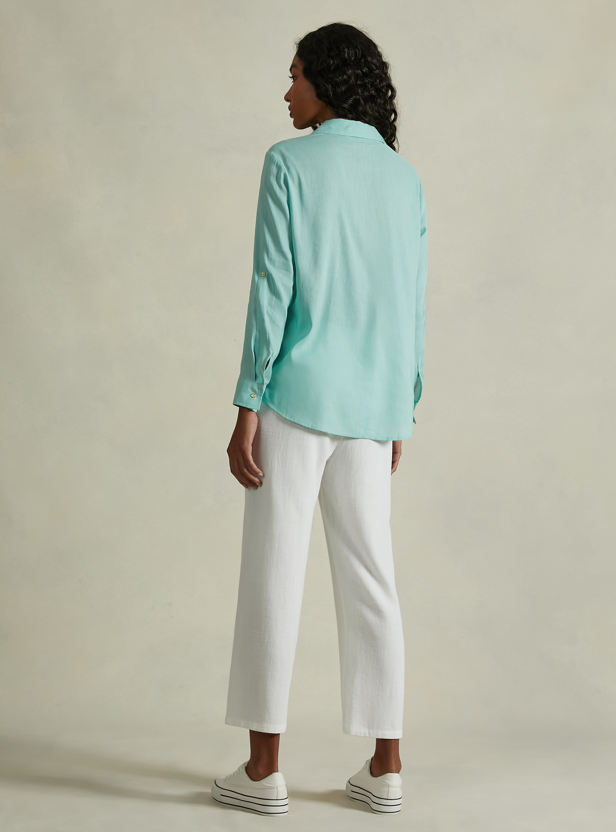 Blusa in puro lino, GA3 AQUA GREEN LIGHT