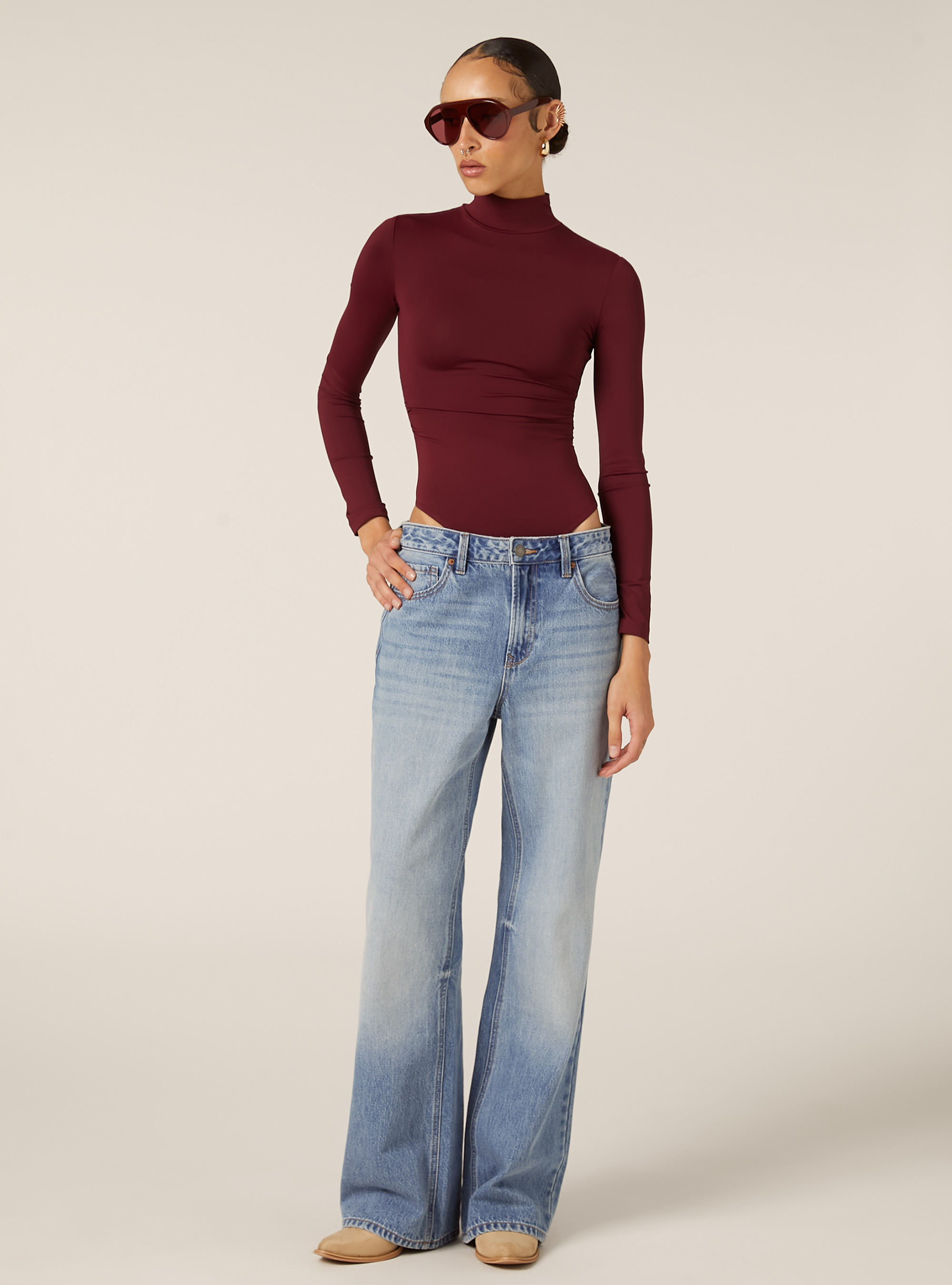 High-neck stretch bodysuit, BO1 BORDEAUX DARK