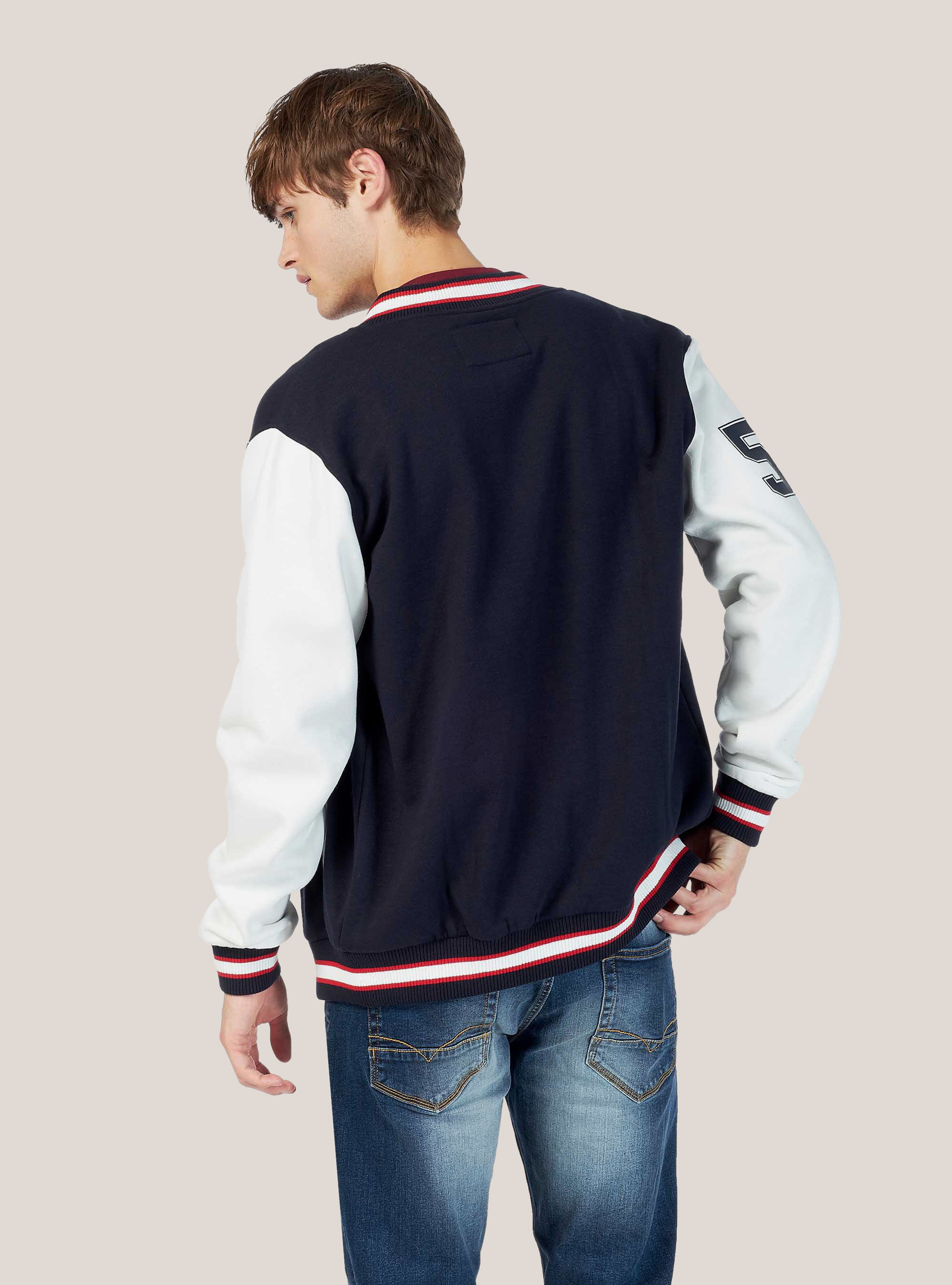 Felpa college con bottoni, BLU