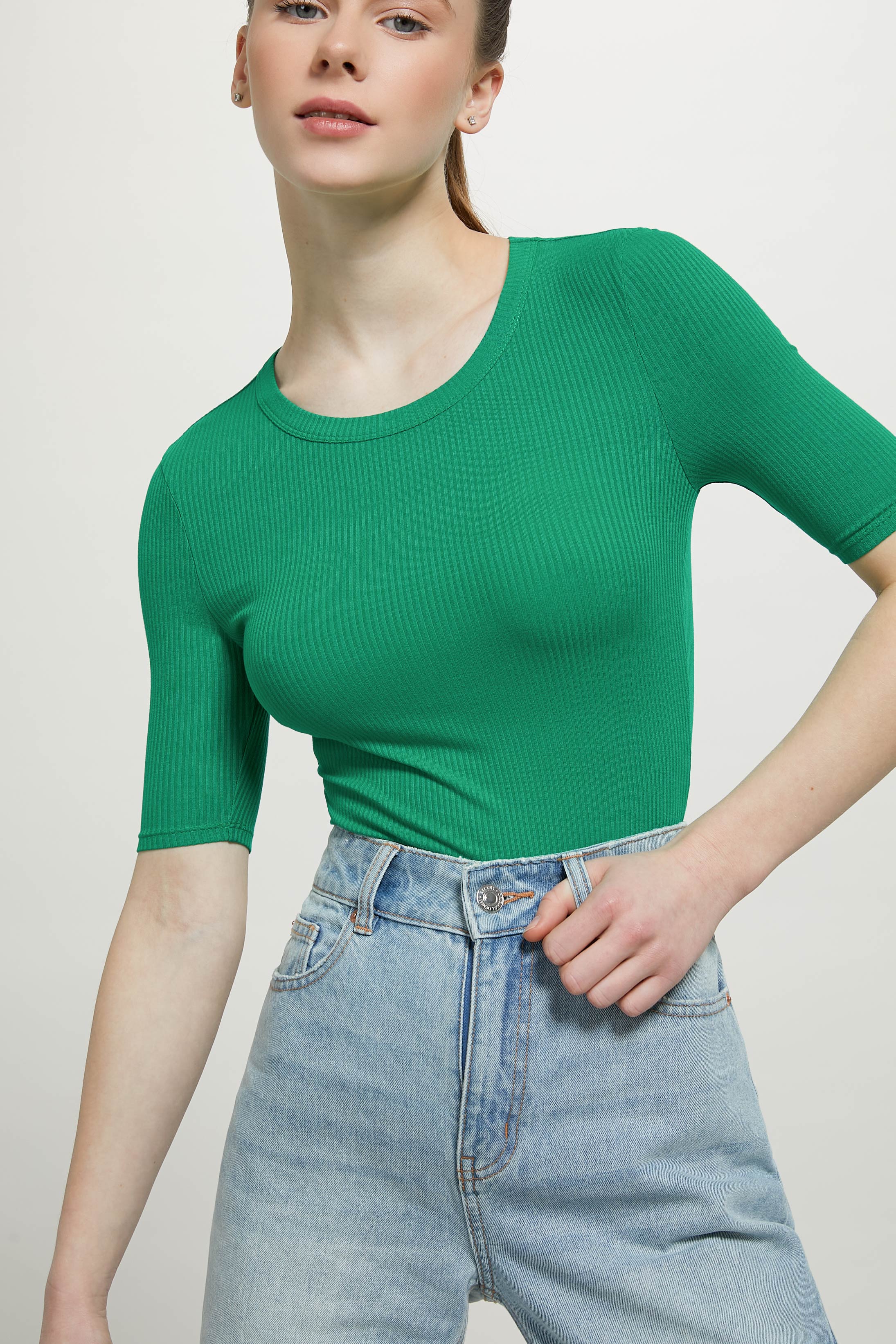 Ribbed short-sleeved bodysuit, GN2 GREEN MEDIUM