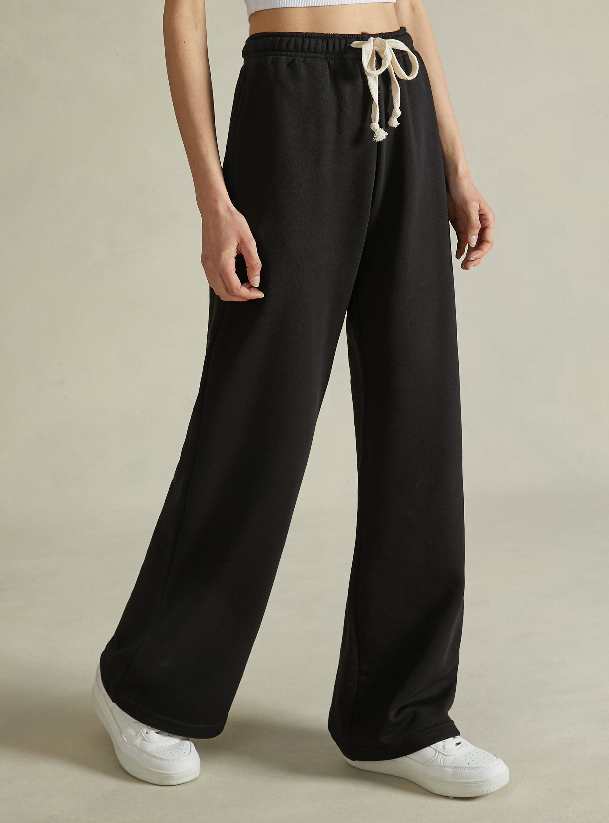 Plush wide leg trousers, BK1 BLACK