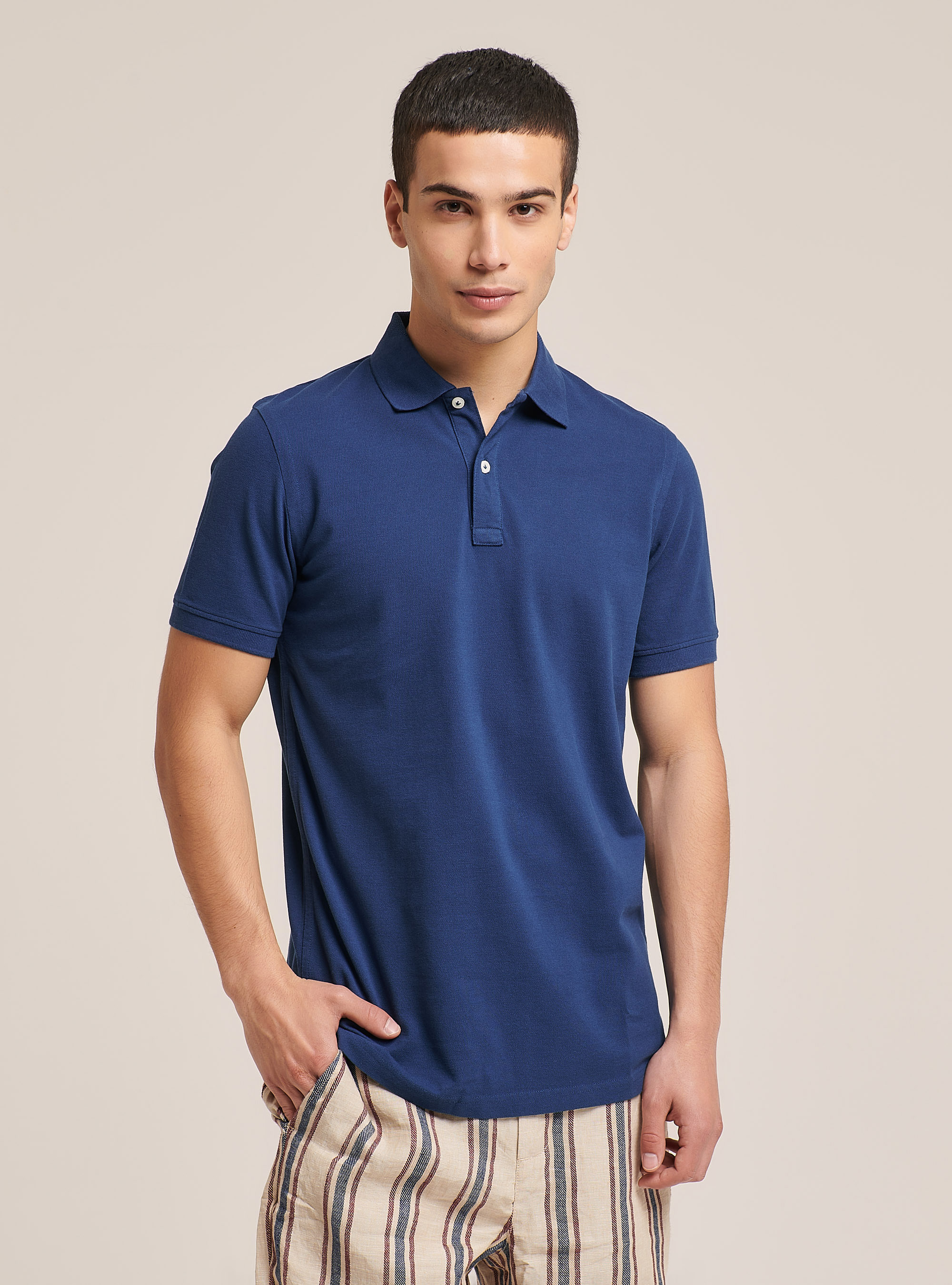 Basic cotton polo shirt, BLUE