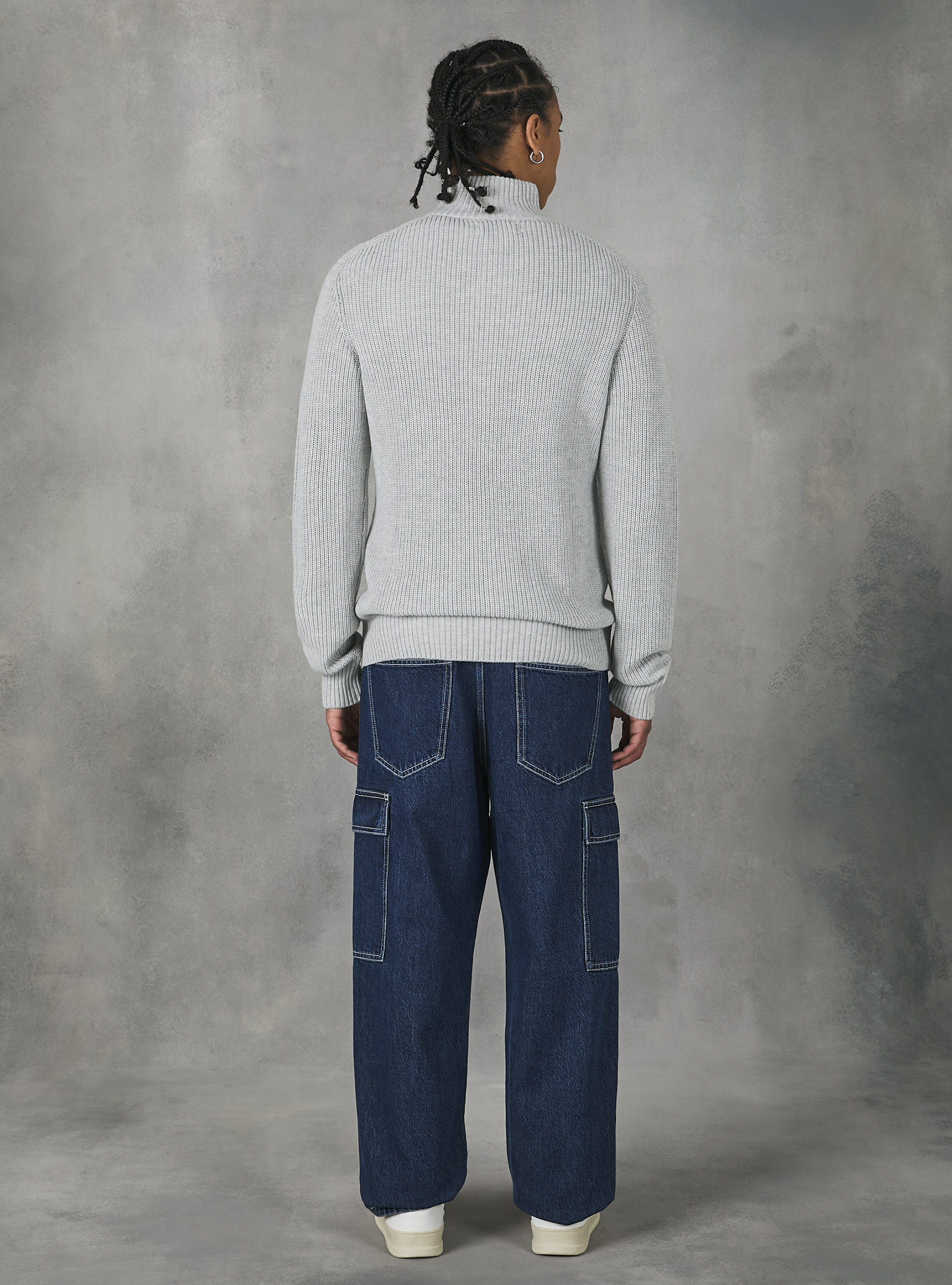 Pullover collo alto con mezza zip, MGY3 GREY MEL LIGHT