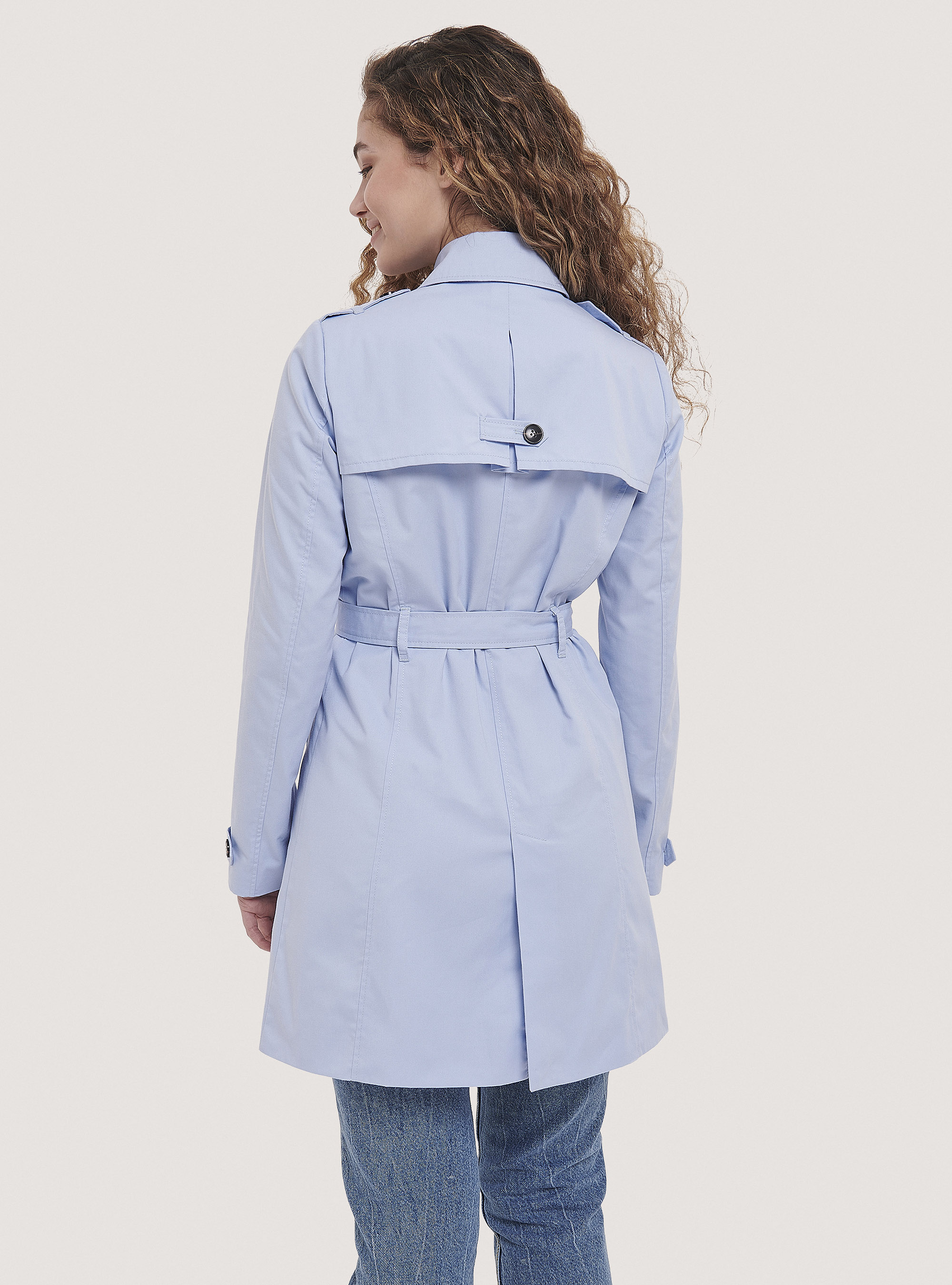Trench morbido con cintura, AZZURRO