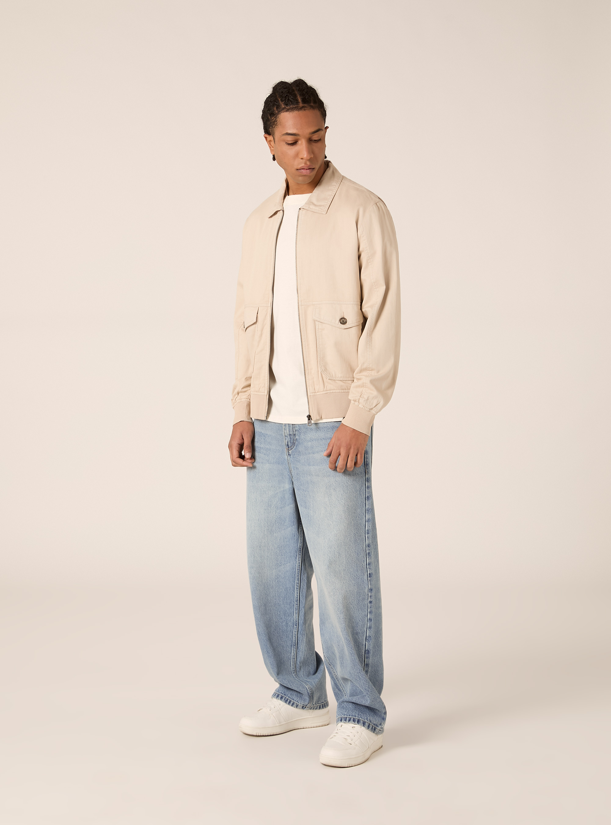 Giubbotto in misto lino con zip e tasche applicate, SA3 SAND LIGHT