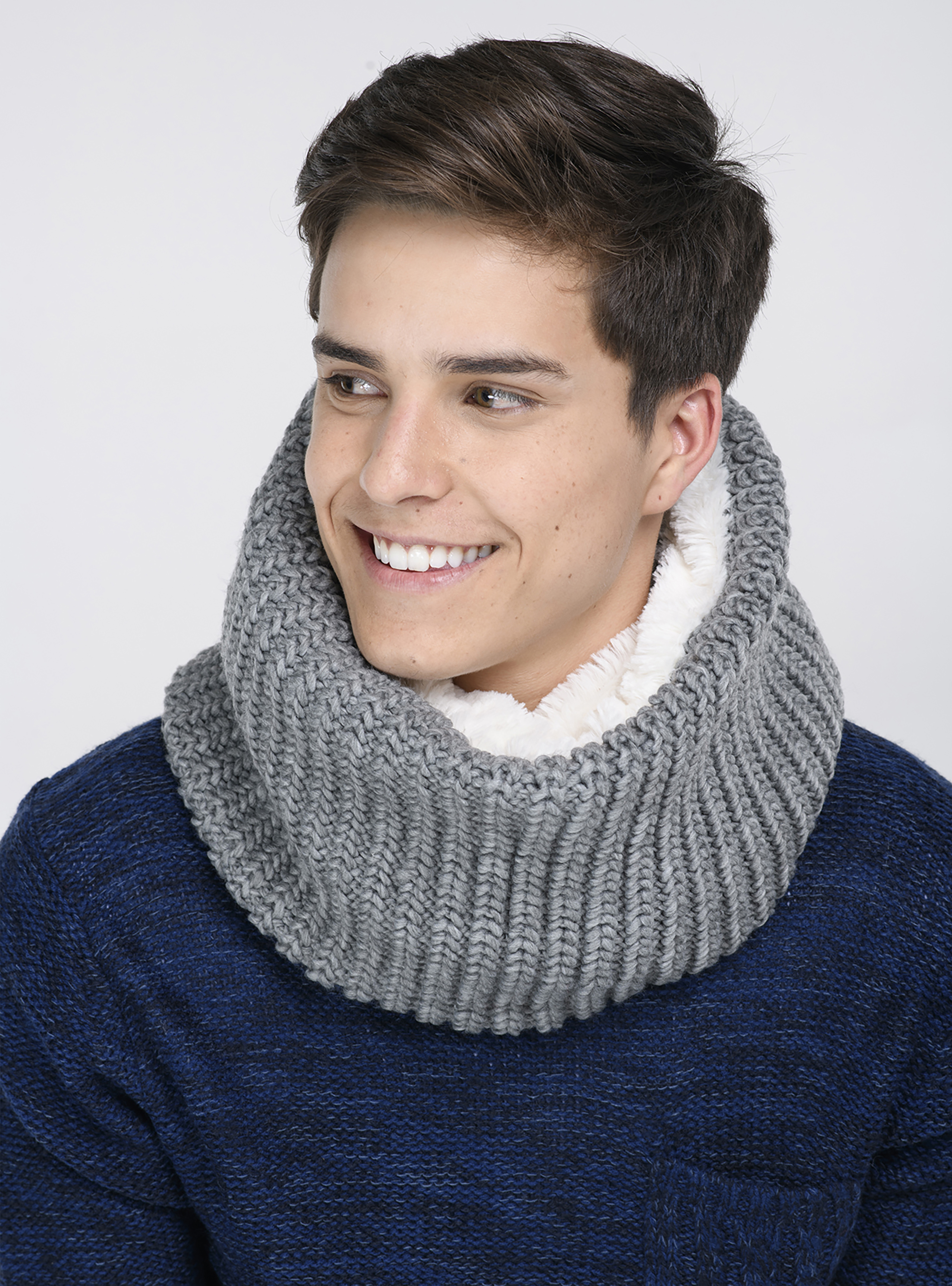 Collo tinta unita con treccia, GRIS MELANGE