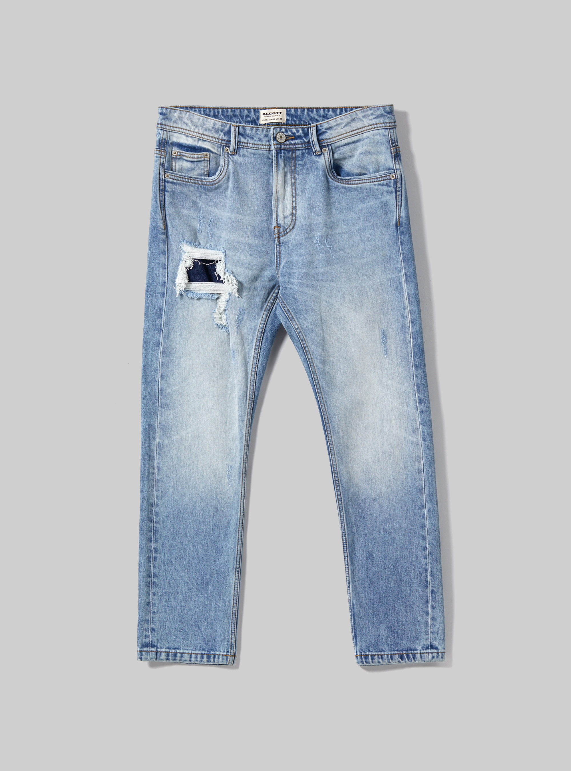 Slim fit stretch denim jeans with rips, D005 LIGHT BLUE