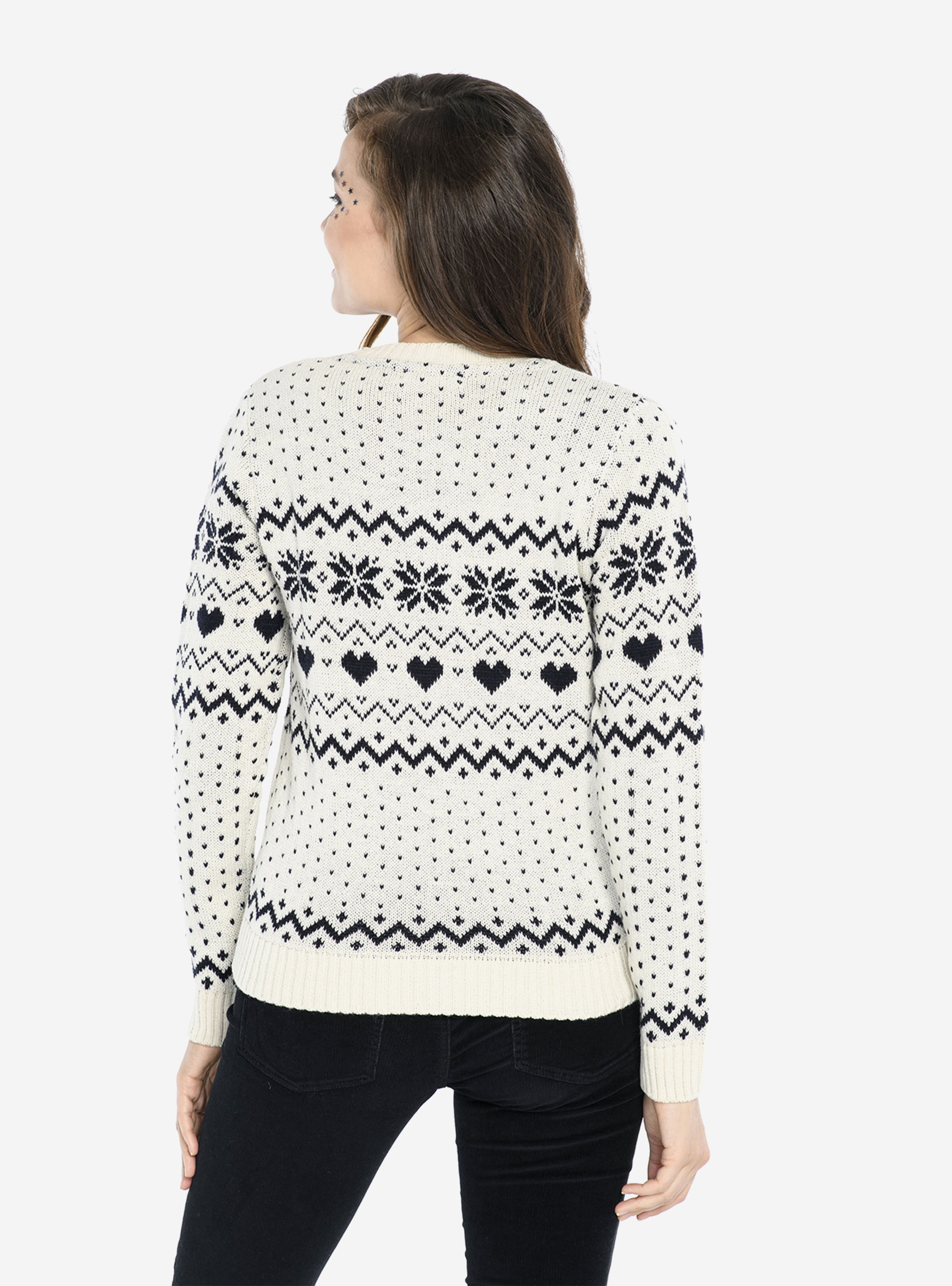 JERSEY DE CUELLO REDONDO CON MOTIVOS NAVIDEÑOS, CREMA