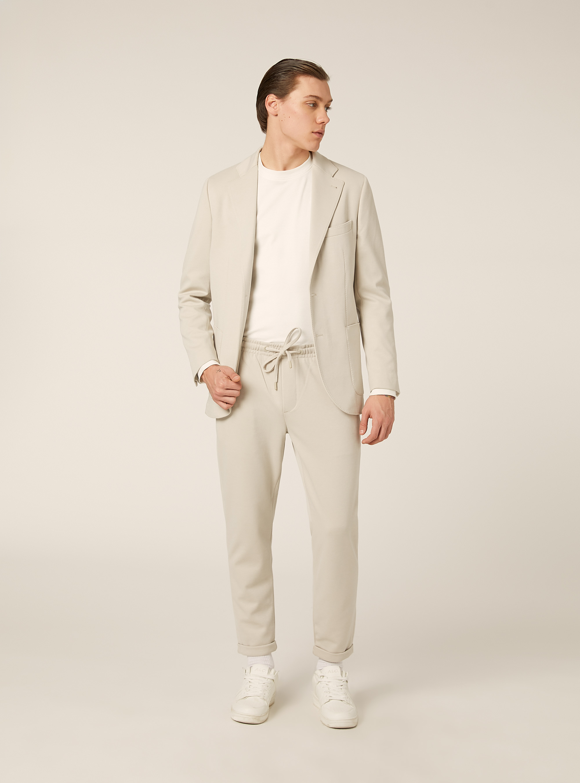 Pantaloni con vita jogger honeycomb, BEIGE MEDIO