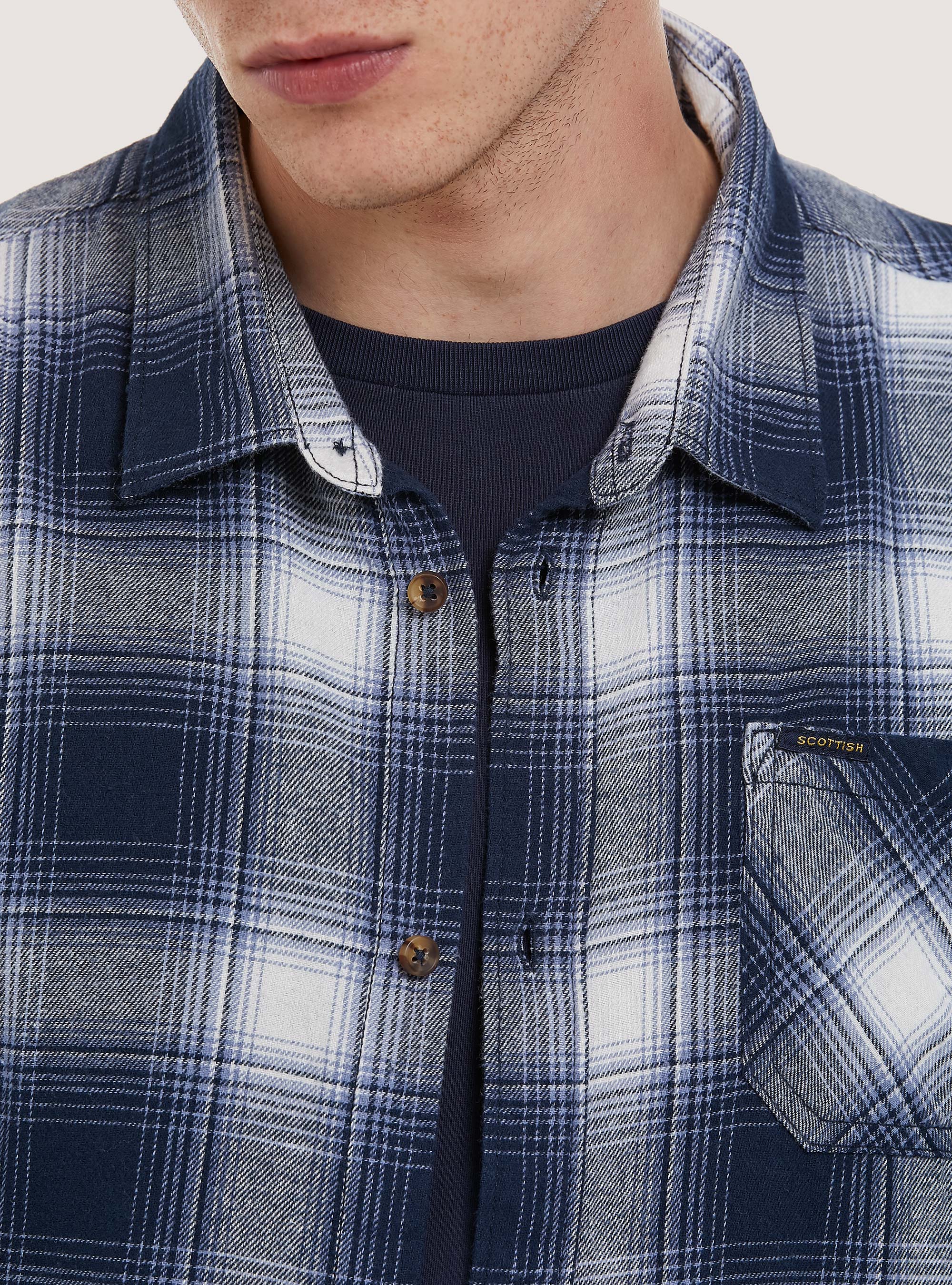 Checked Flannel Shirt, BL1 BLUE DARK
