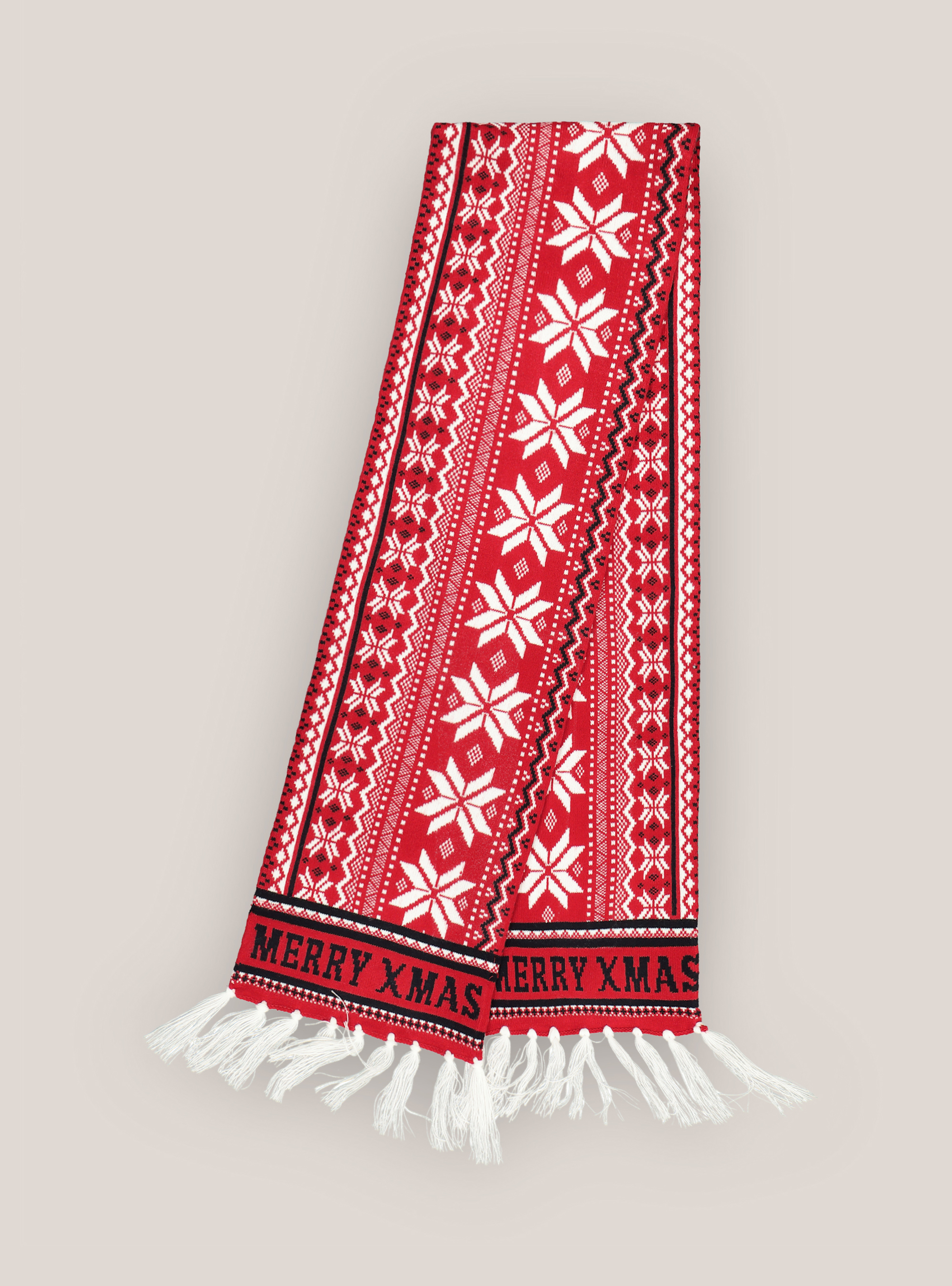 Merry Xmas scarf with fringes, XMAS