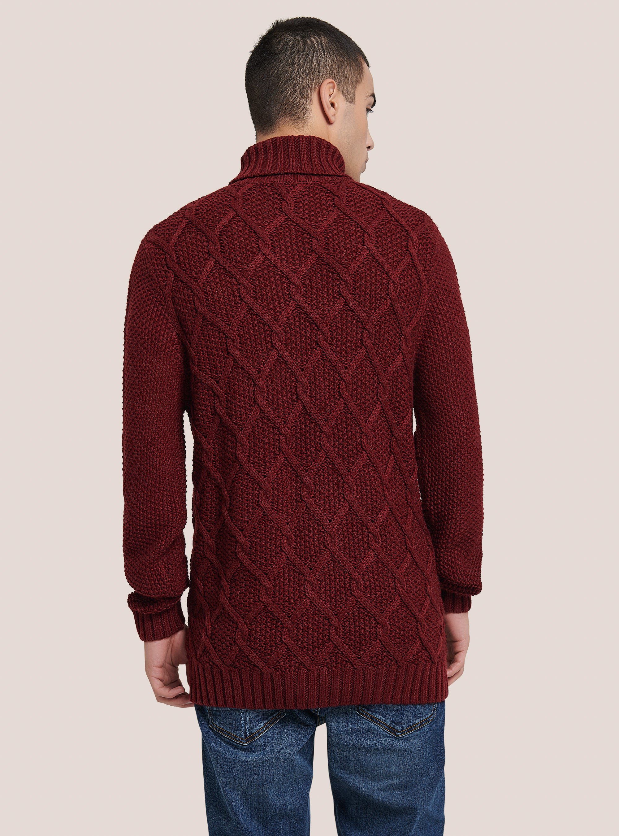 Pullover effetto rombi incrociati, C3307 WINE