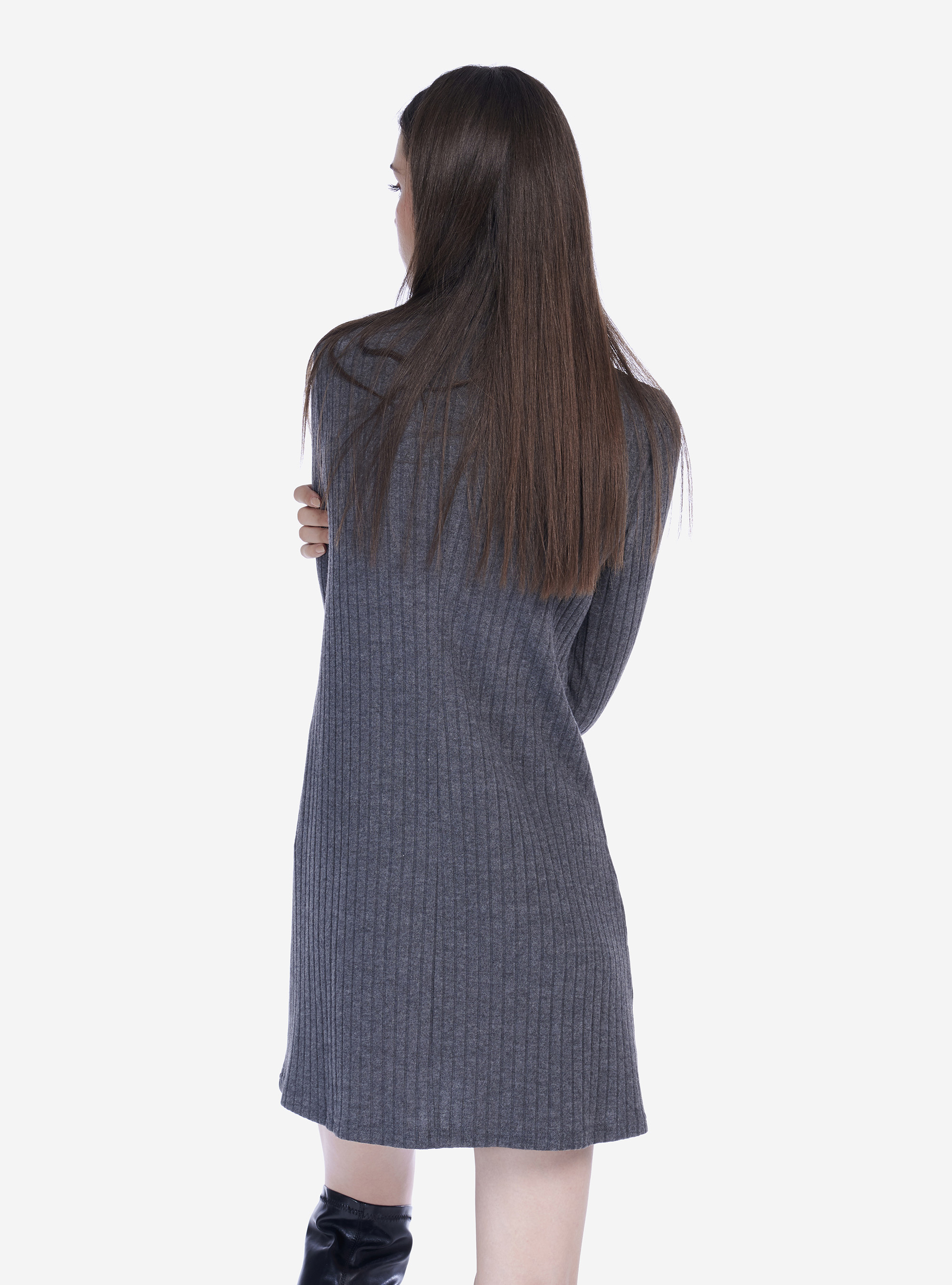 Robe courte a col roulè et cotelèe, C150 GREY M