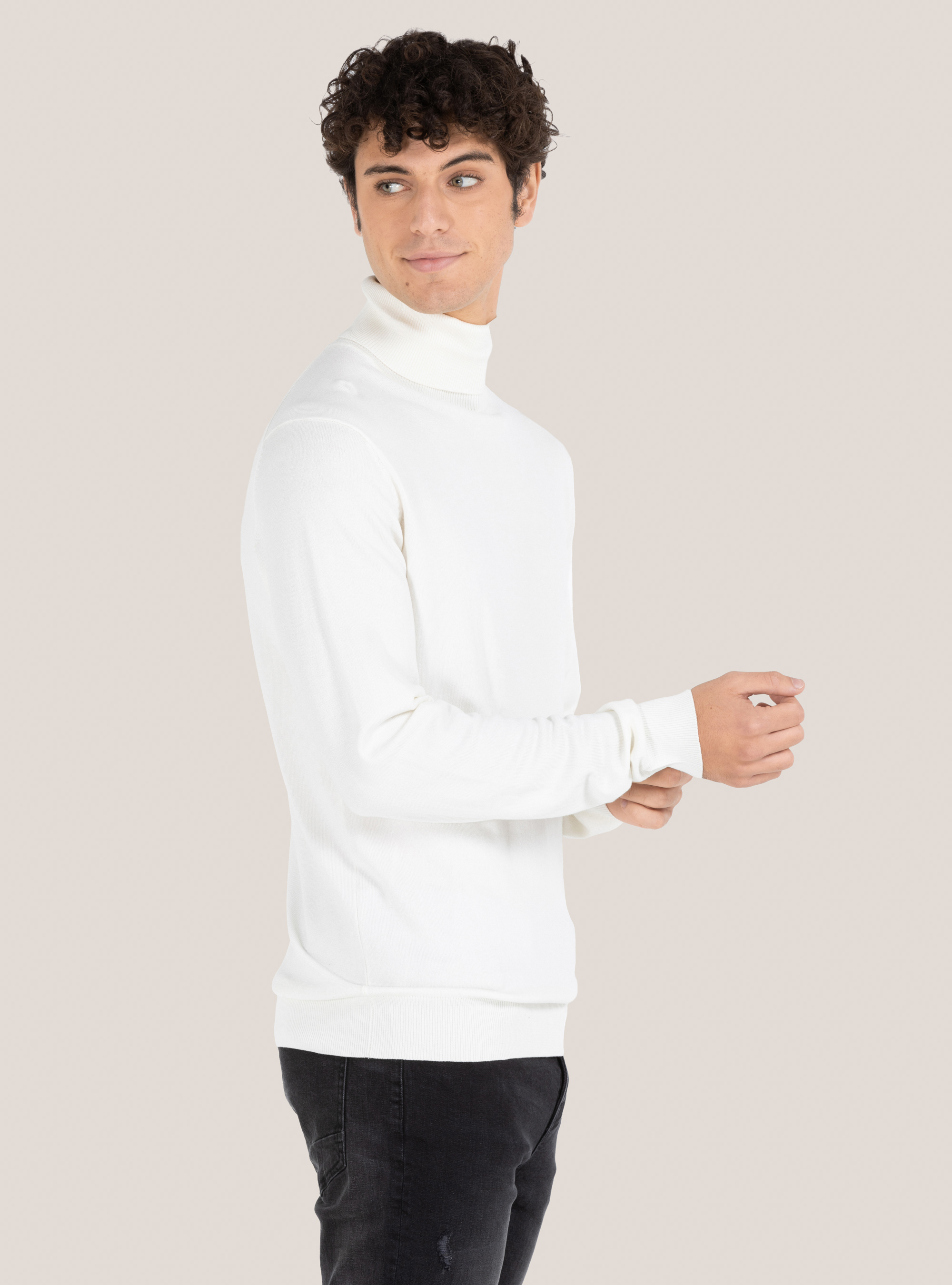 Basic turtleneck pullover, WHITE