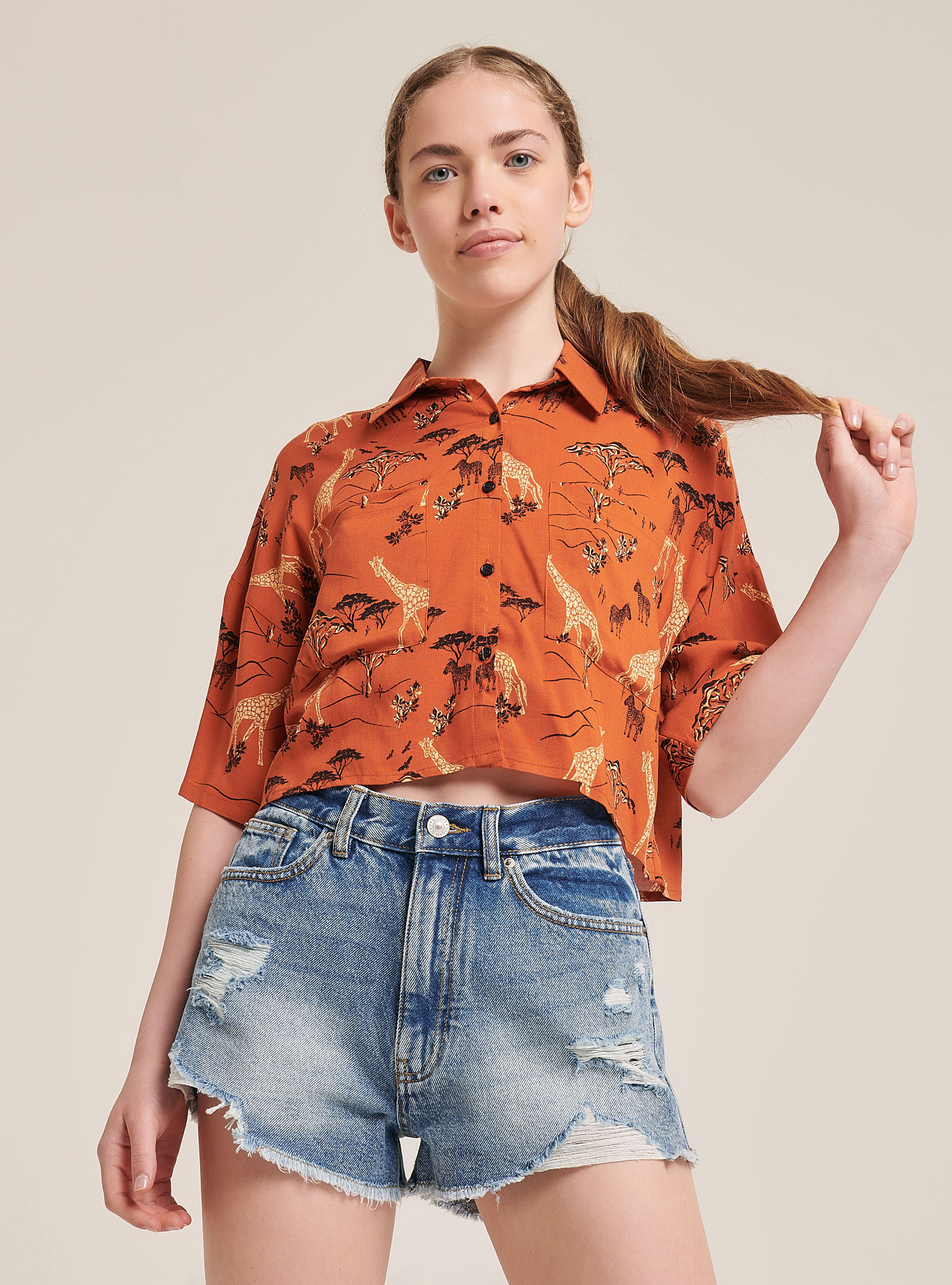 Safari print cropped shirt, SAFARI