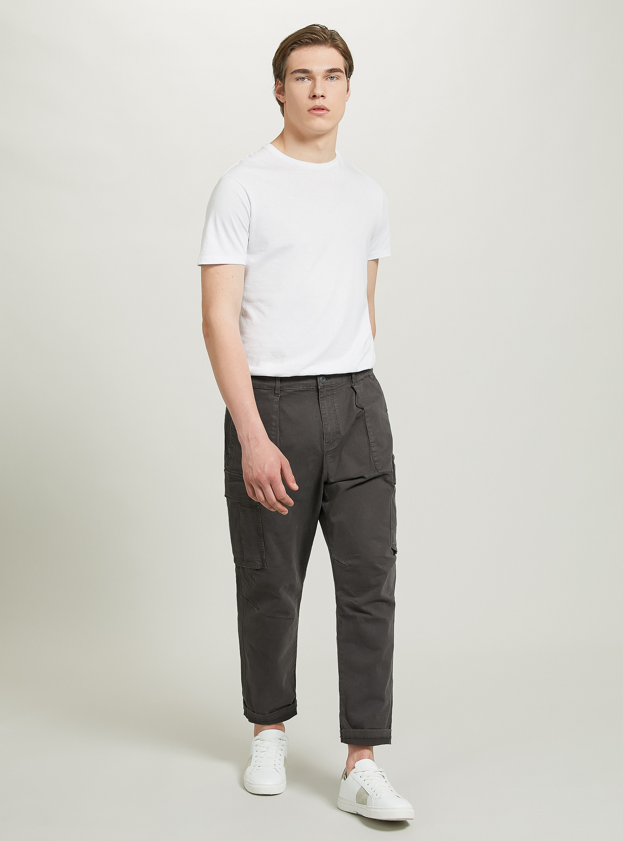 Pantaloni cargo relaxed in twill stretch, GY2 GREY MEDIUM