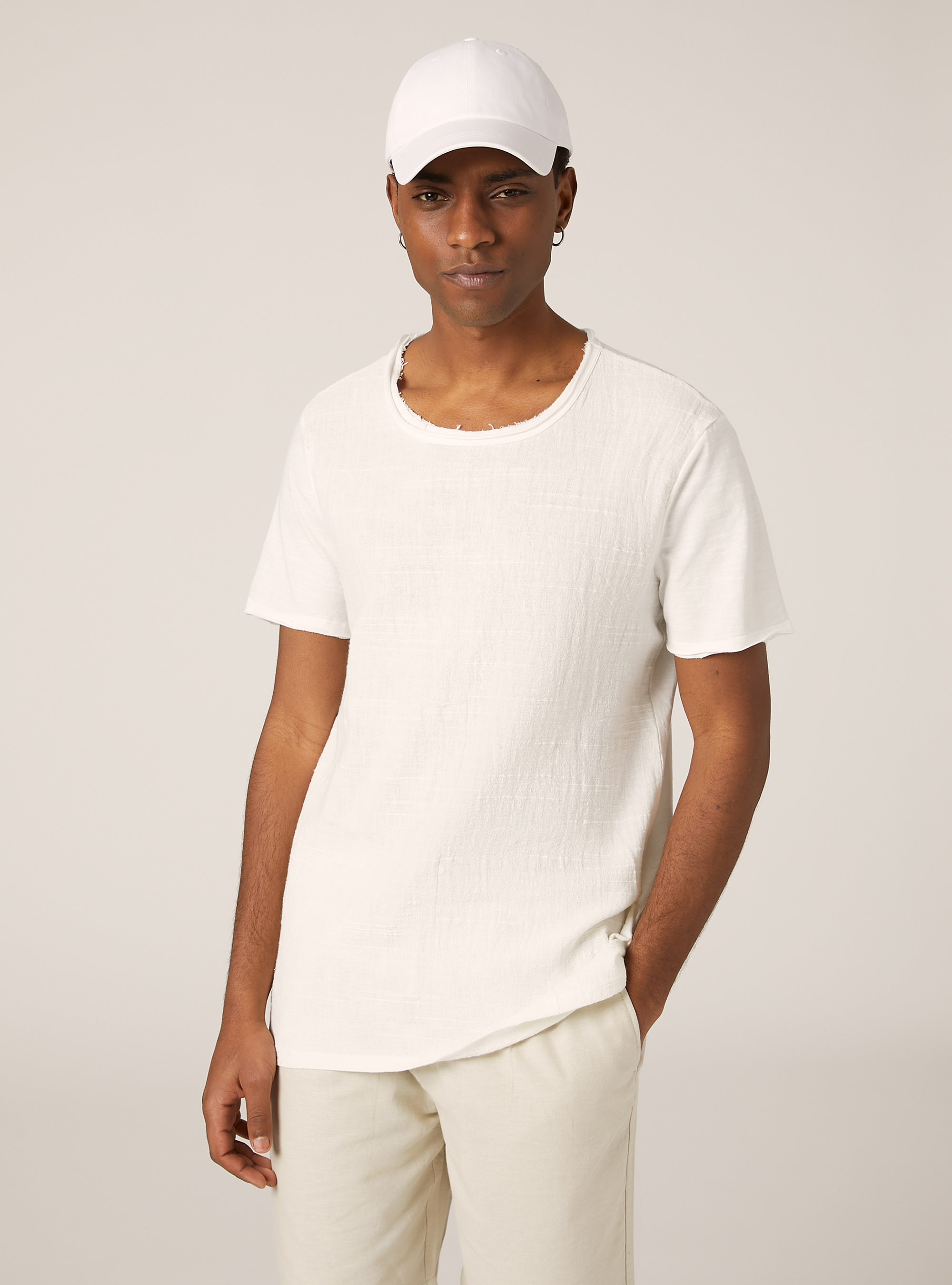 Linen blend short-sleeved T-shirt, WH2 WHITE