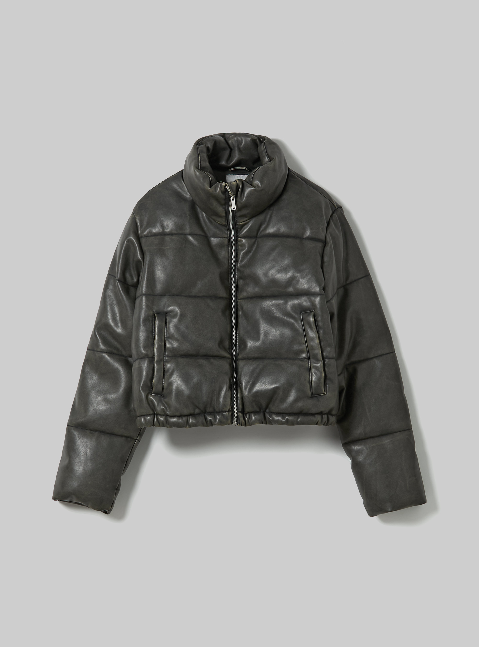 Cropped jacket with worn leather effect, BK1 BLACK