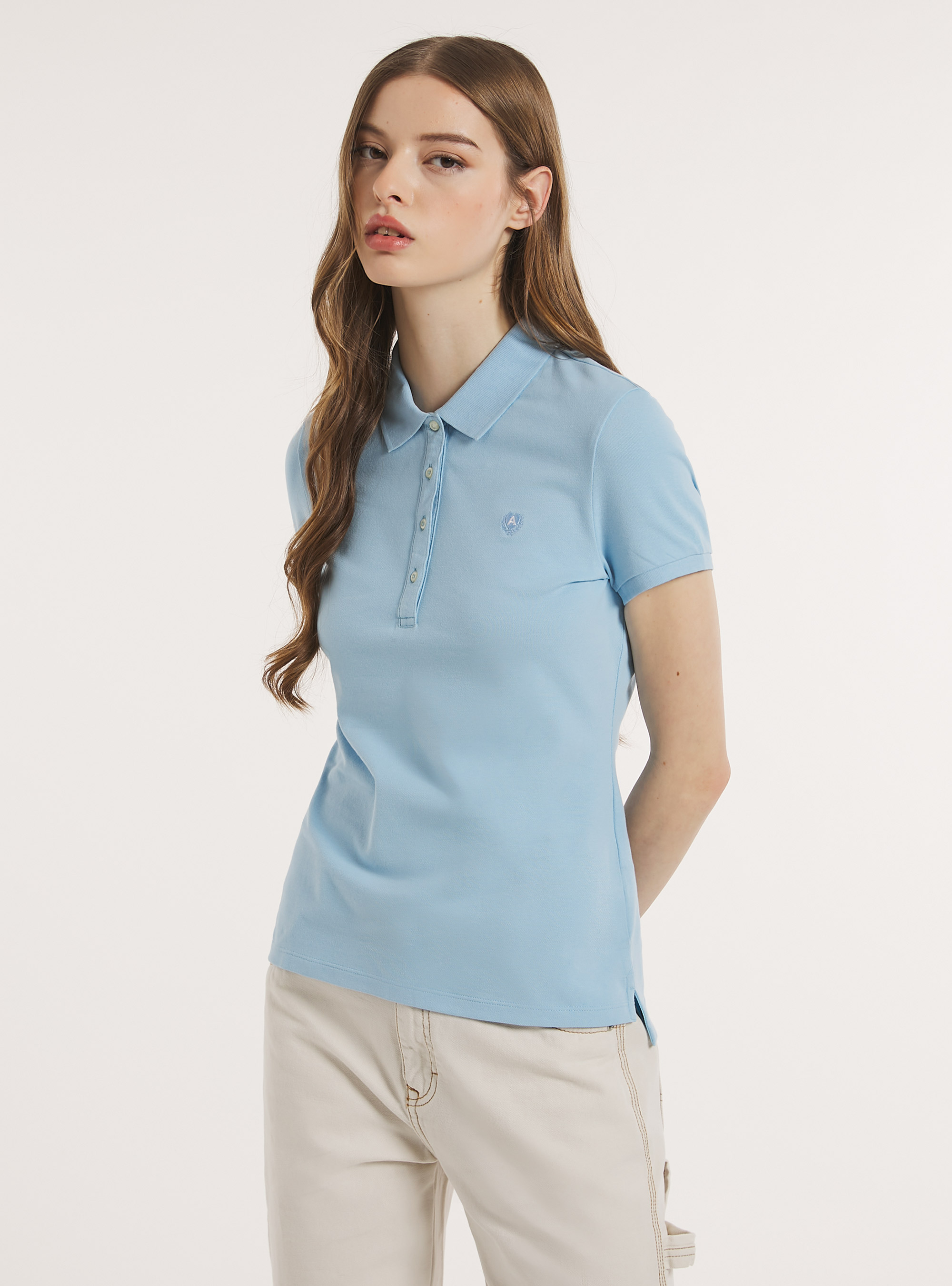Polo en coton piqué avec broderie, AZ3 AZURE LIGHT