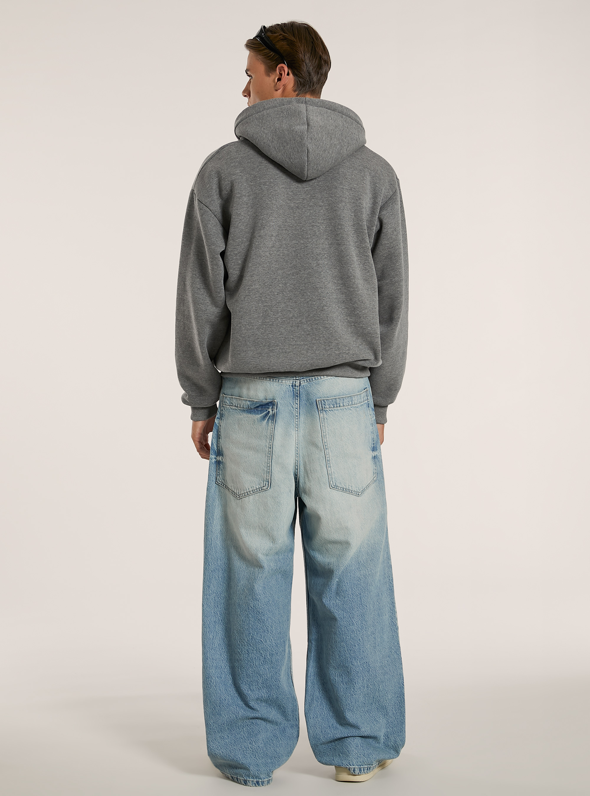 Sweatshirt mit Reißverschluss und kastenförmiger Kapuze, MGY1 GREY MEL DARK