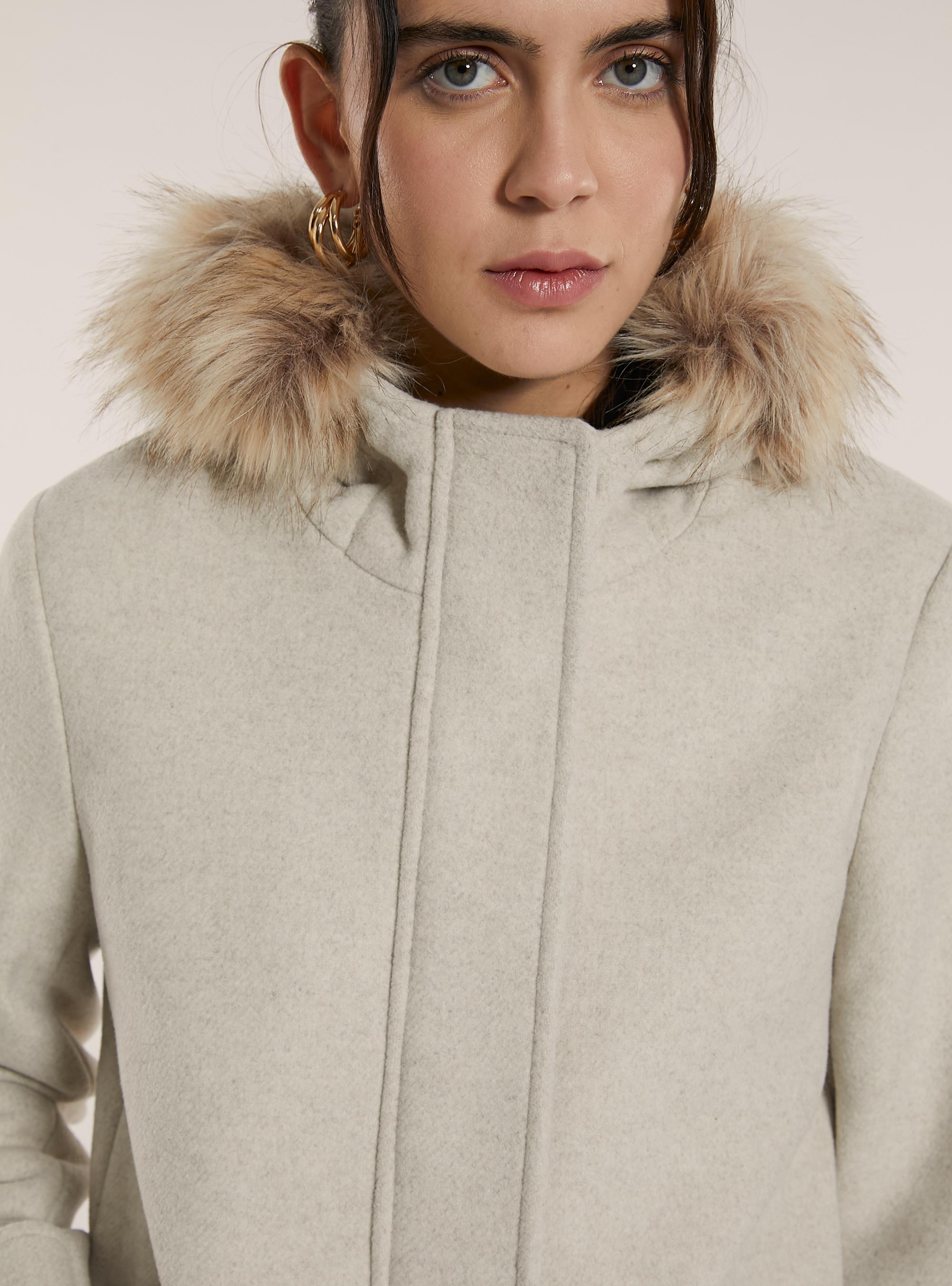 Cappotto corto con cappuccio, BG3 BEIGE LIGHT