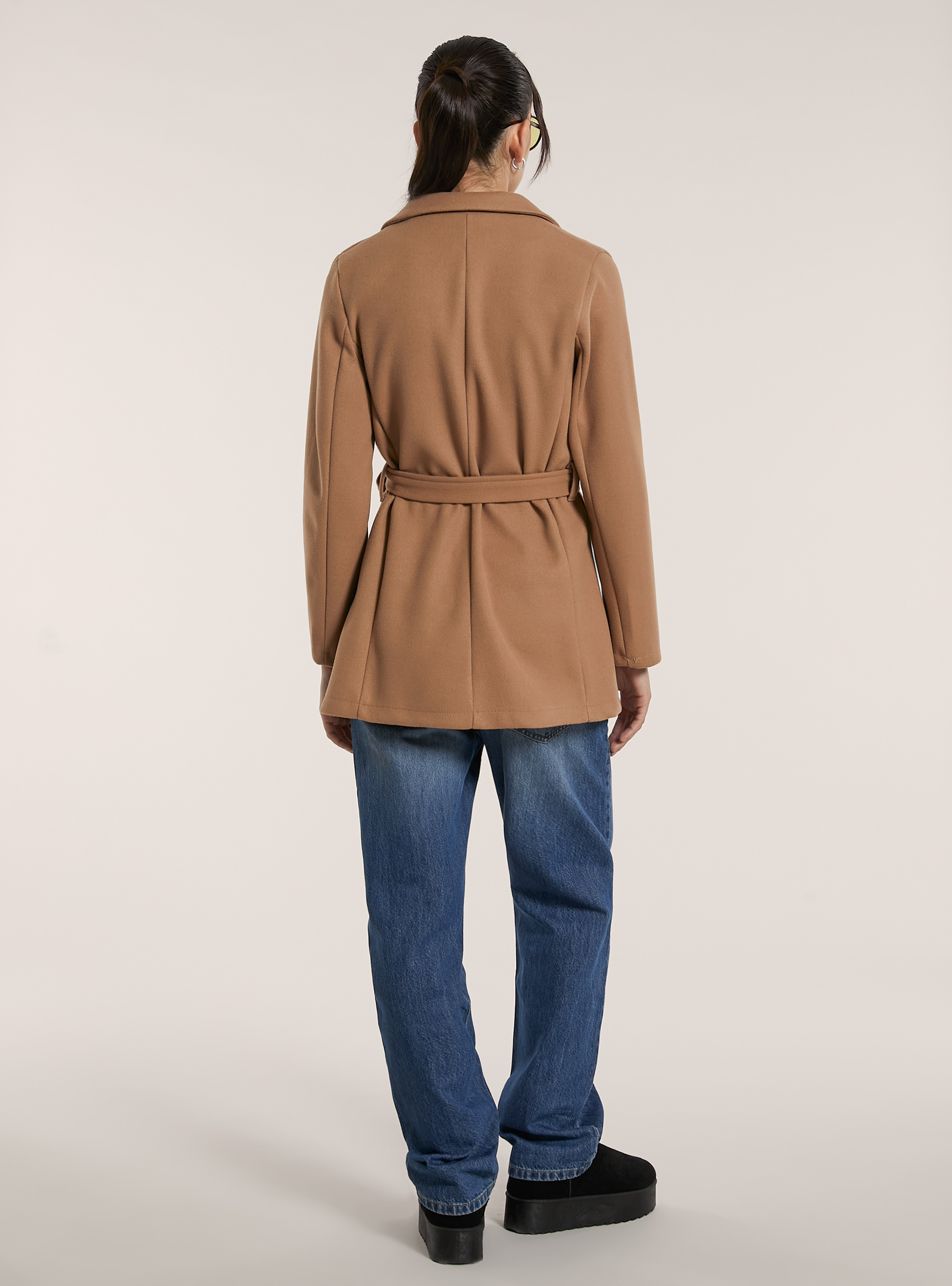 Cappotto in panno con cintura, TB2 TOBACCO MEDIUM