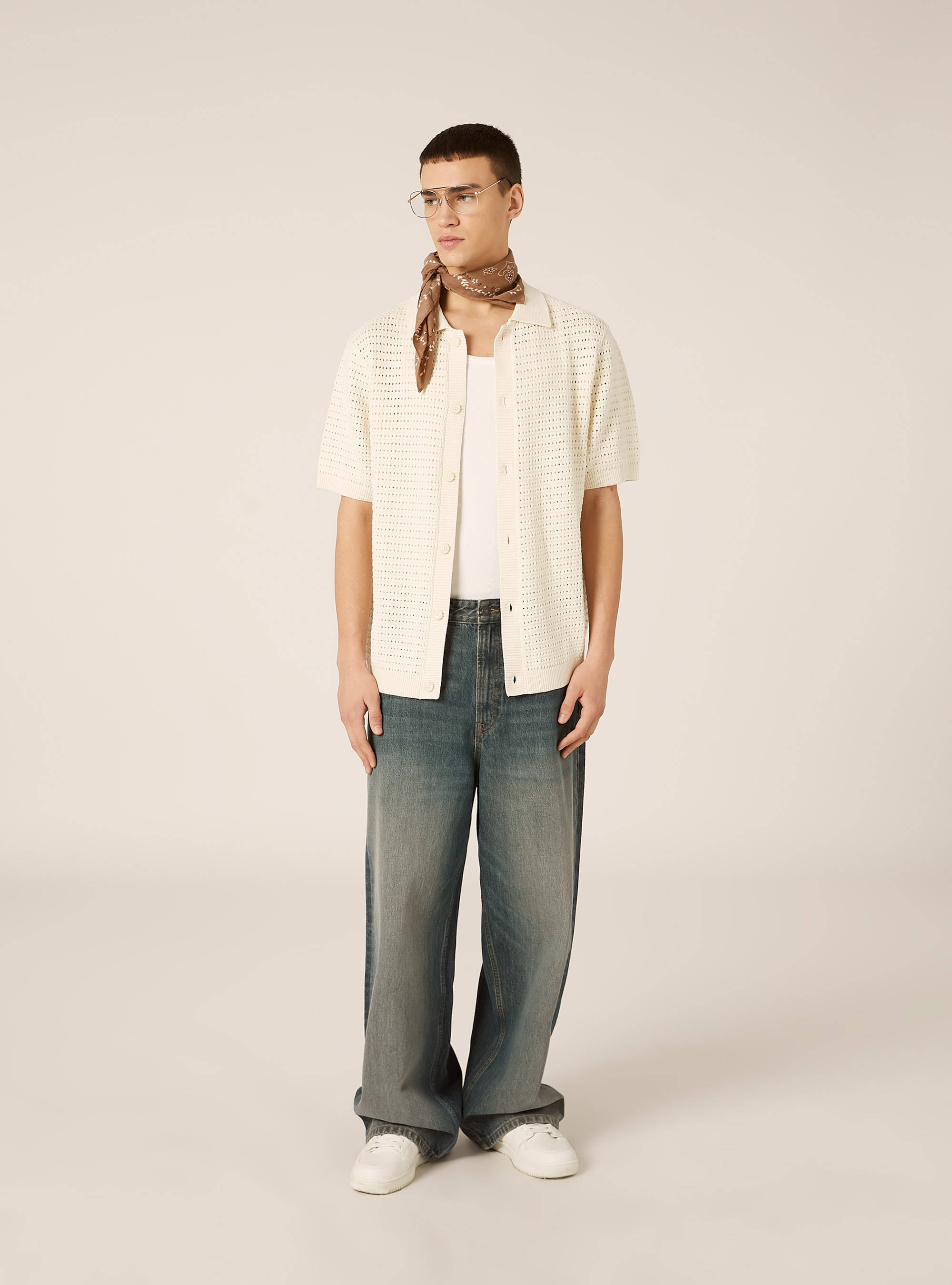 Openwork knit cardigan, CR3 CREAM LIGHT