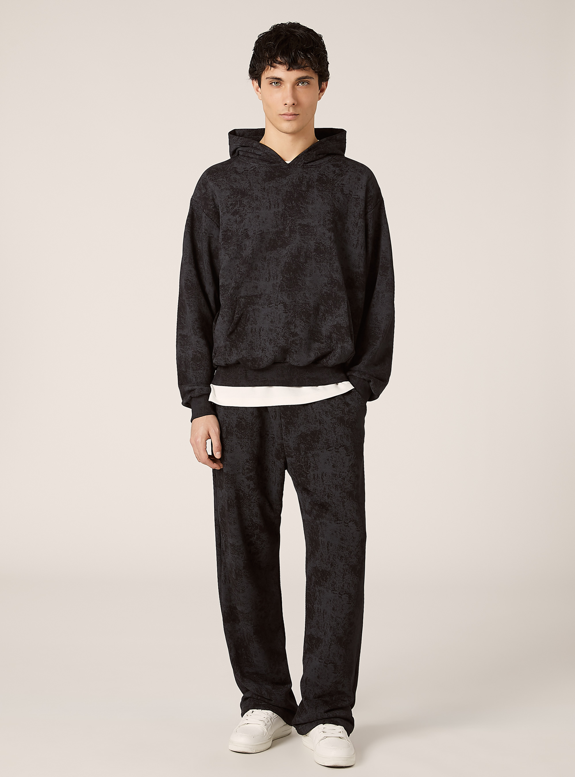 Marbled loose fit joggers, BK1 BLACK