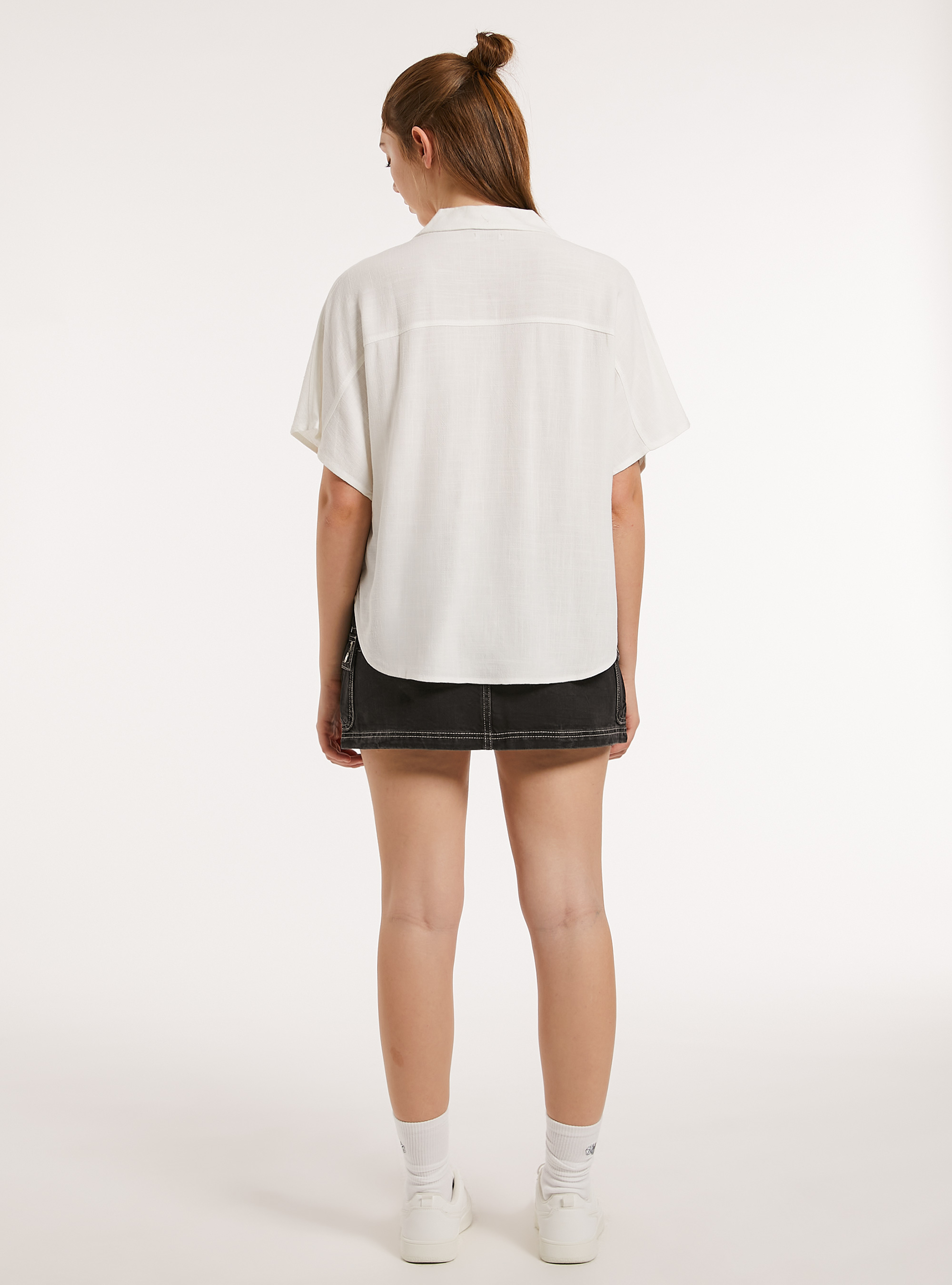 Linen-blend blouse, WH1 OFF WHITE