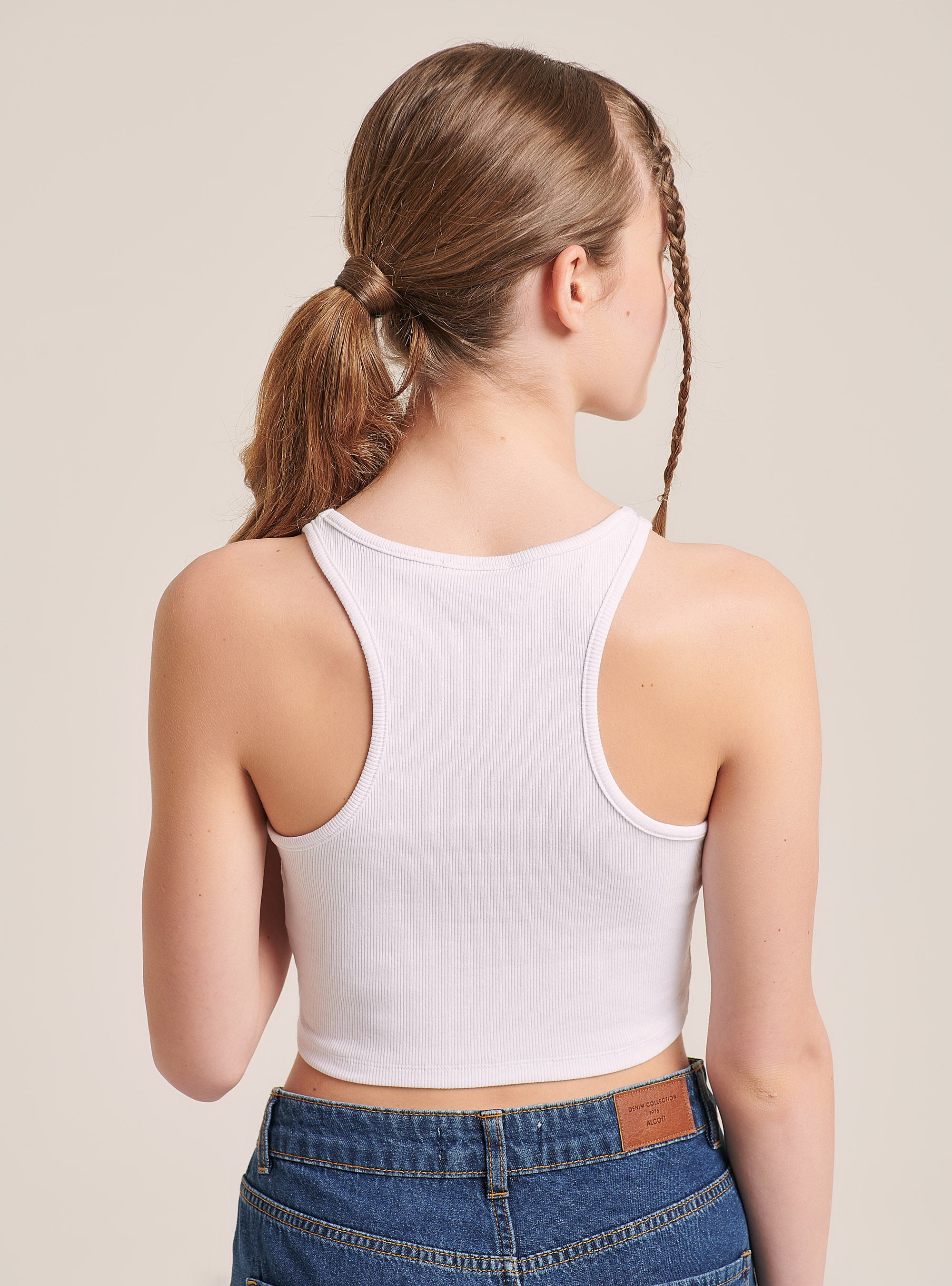 Elastic ribbed crop top in cotton, WHITE