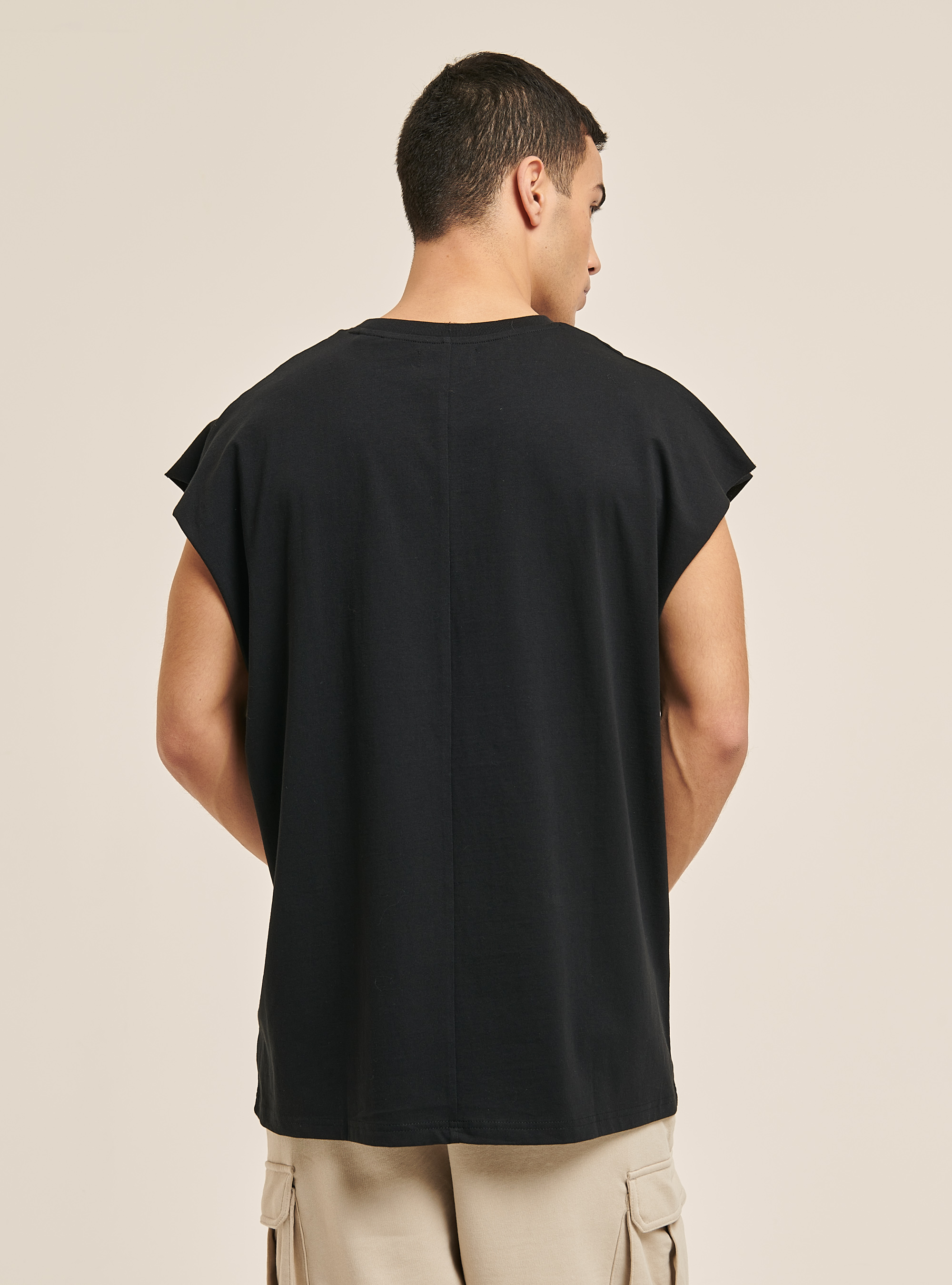 Basic oversize cotton tank top, BLACK