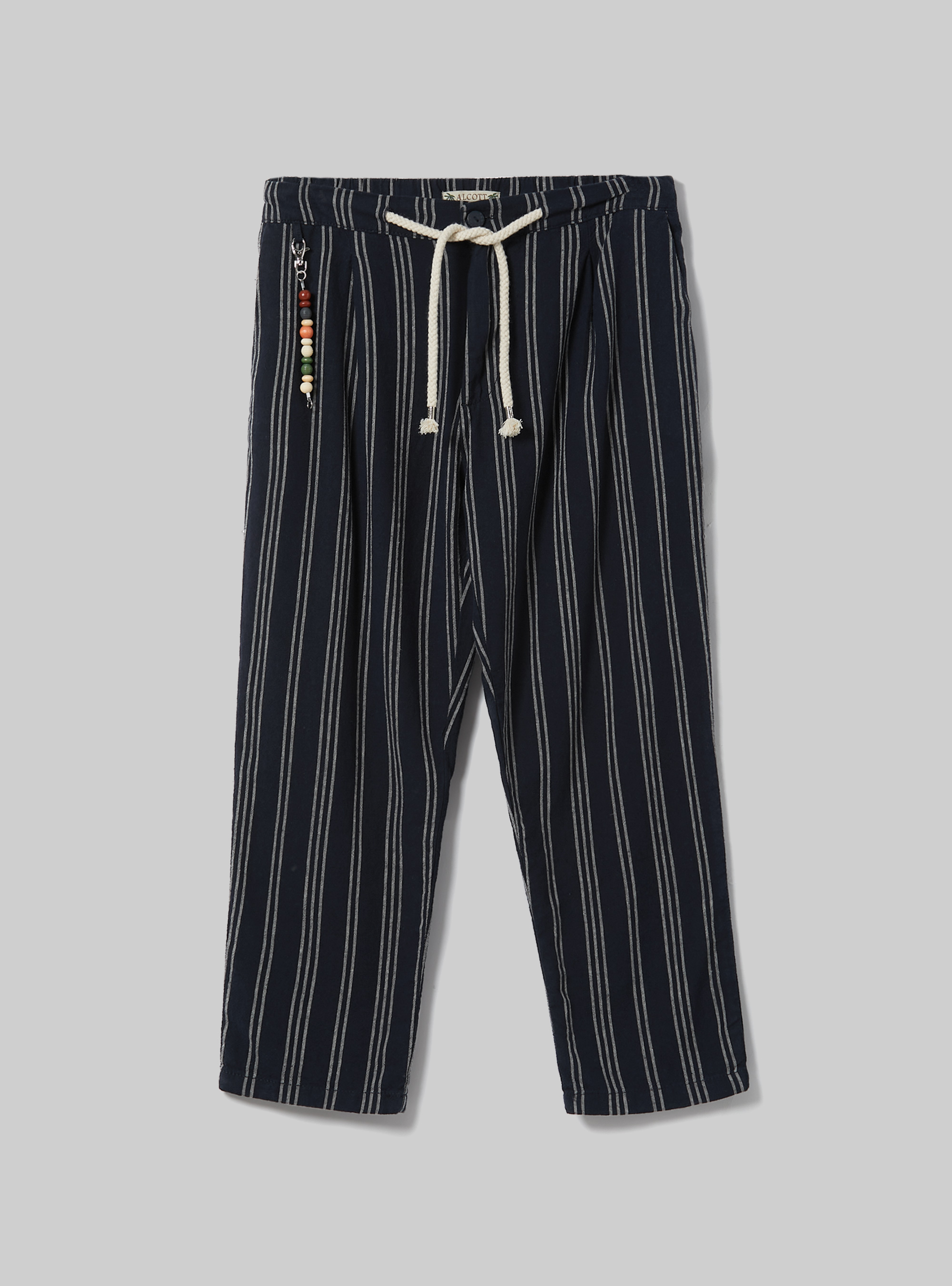 Linen blend trousers with striped drawstring, NA1 NAVY DARK