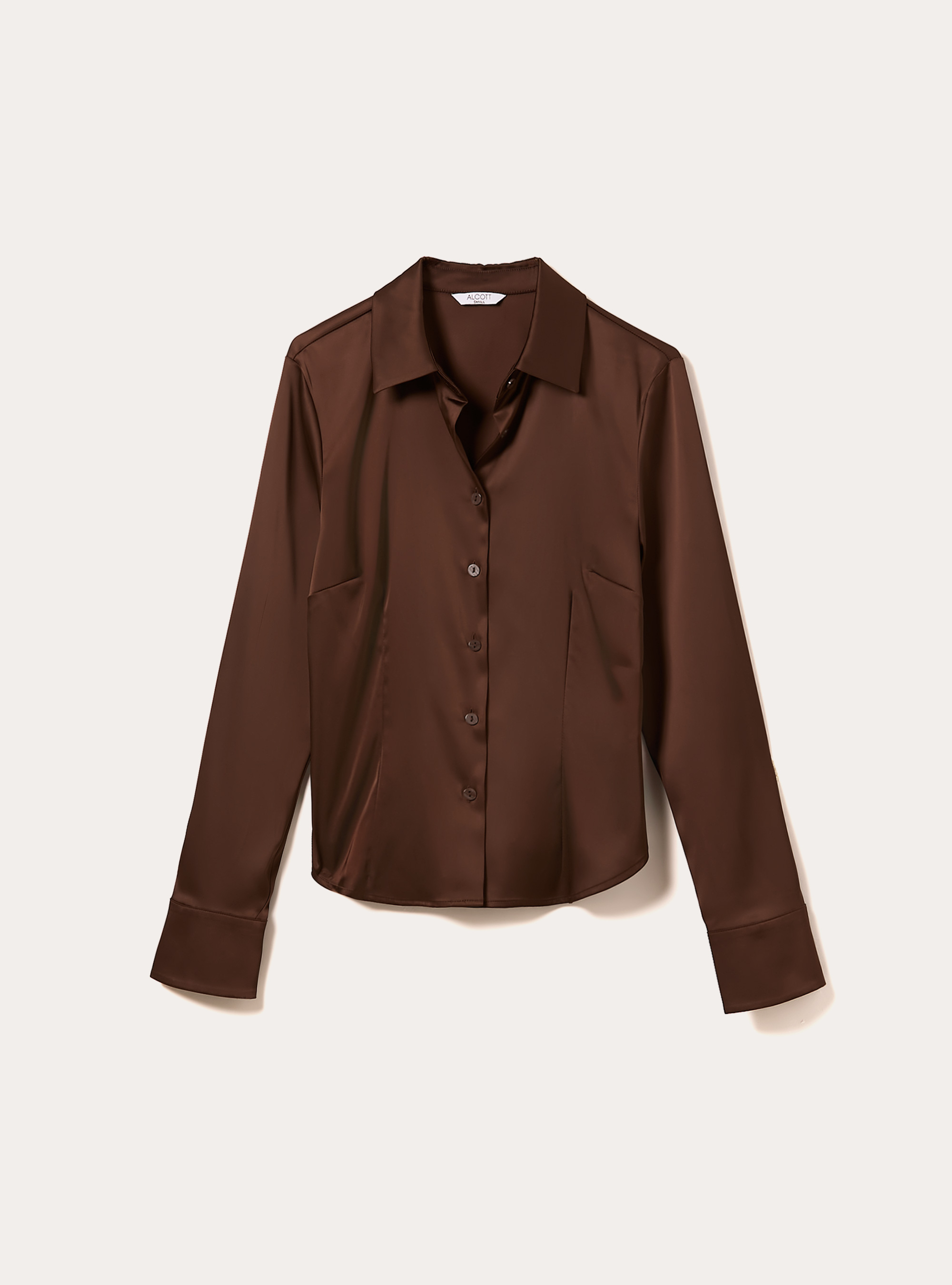 Camisa ajustada satinada, BR2 BROWN MEDIUM