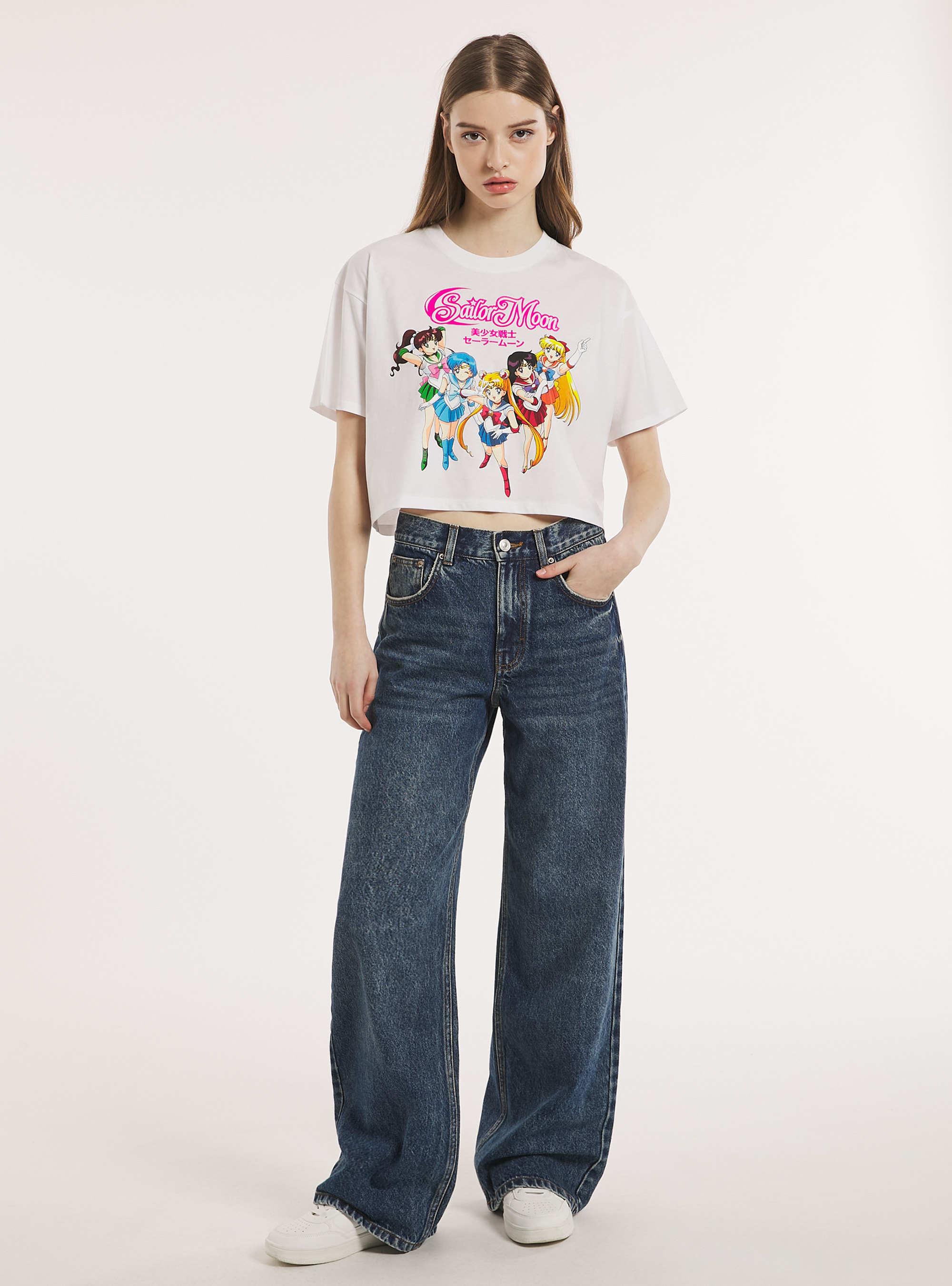 Sailor Moon / Alcott T-Shirt mit Ausschnitt, WH3 WHITE