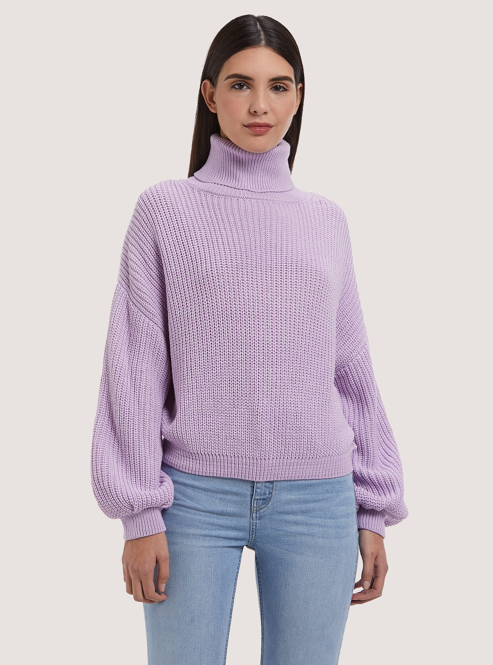 Pullover costa inglese a collo alto comfort fit, C3303 LILLAC