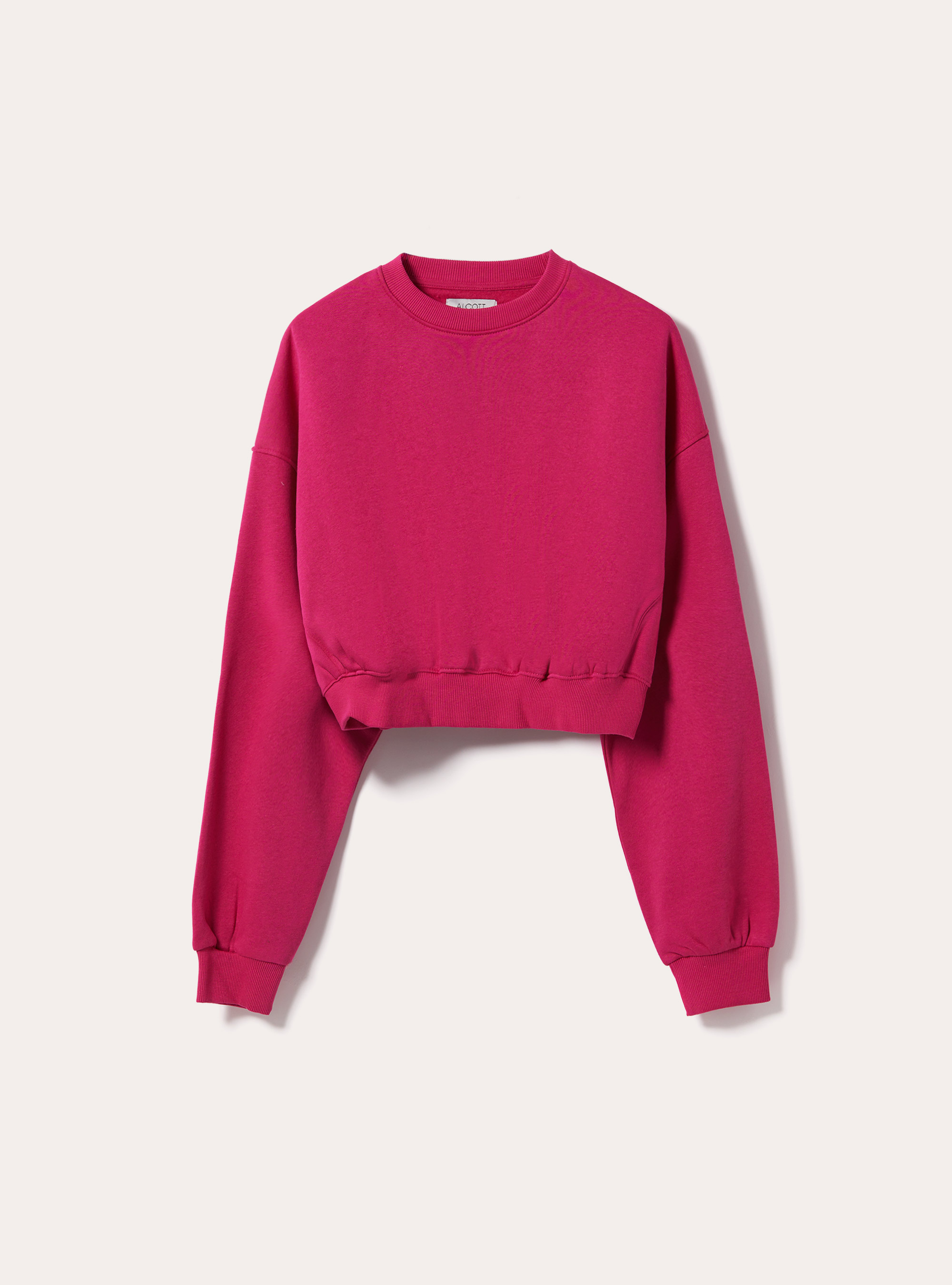 Baumwoll-Crop-Sweatshirt mit Rundhalsausschnitt, FX2 FUXIA MEDIUM