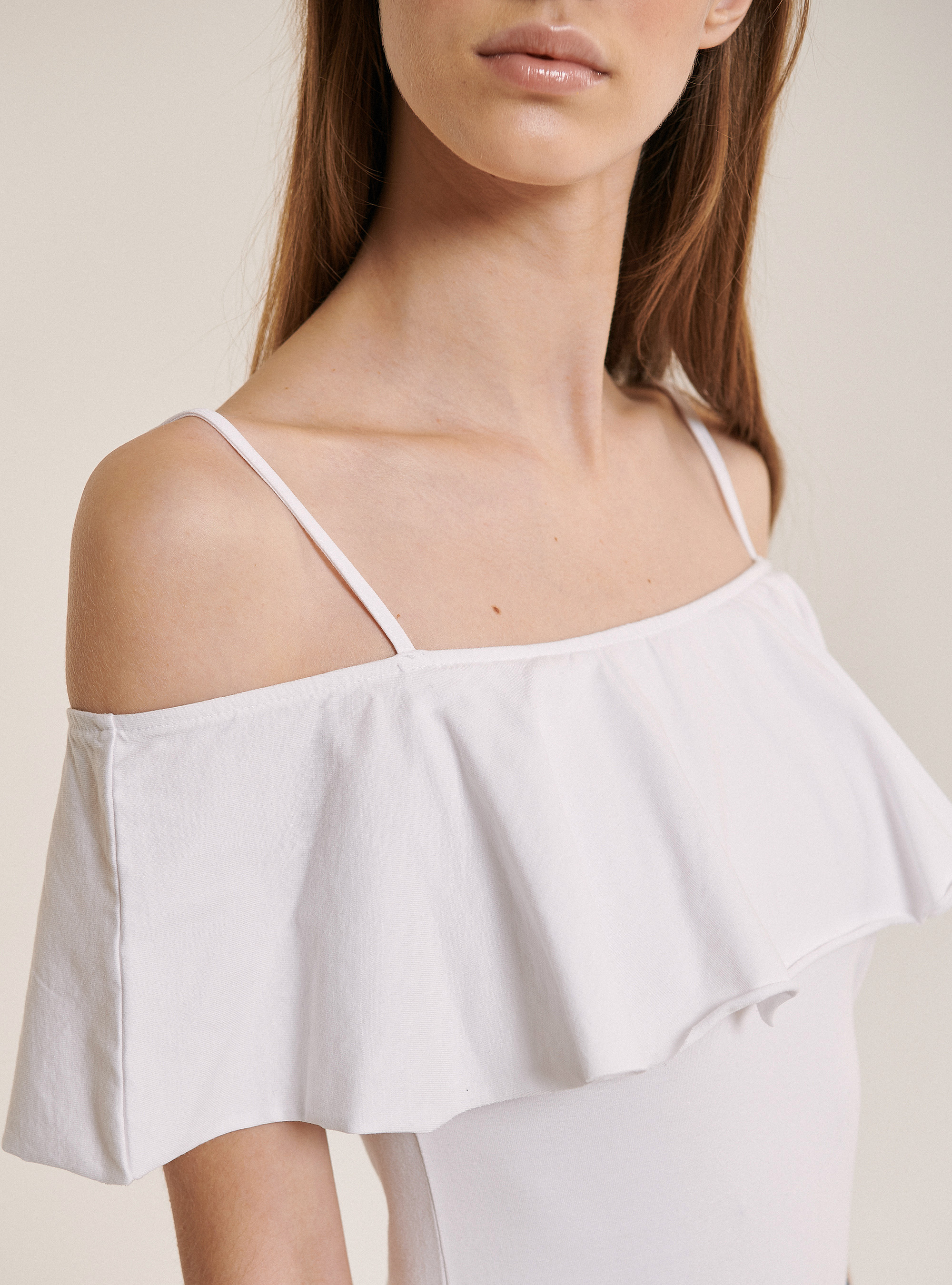 Cotton bodysuit with ruffles, WHITE