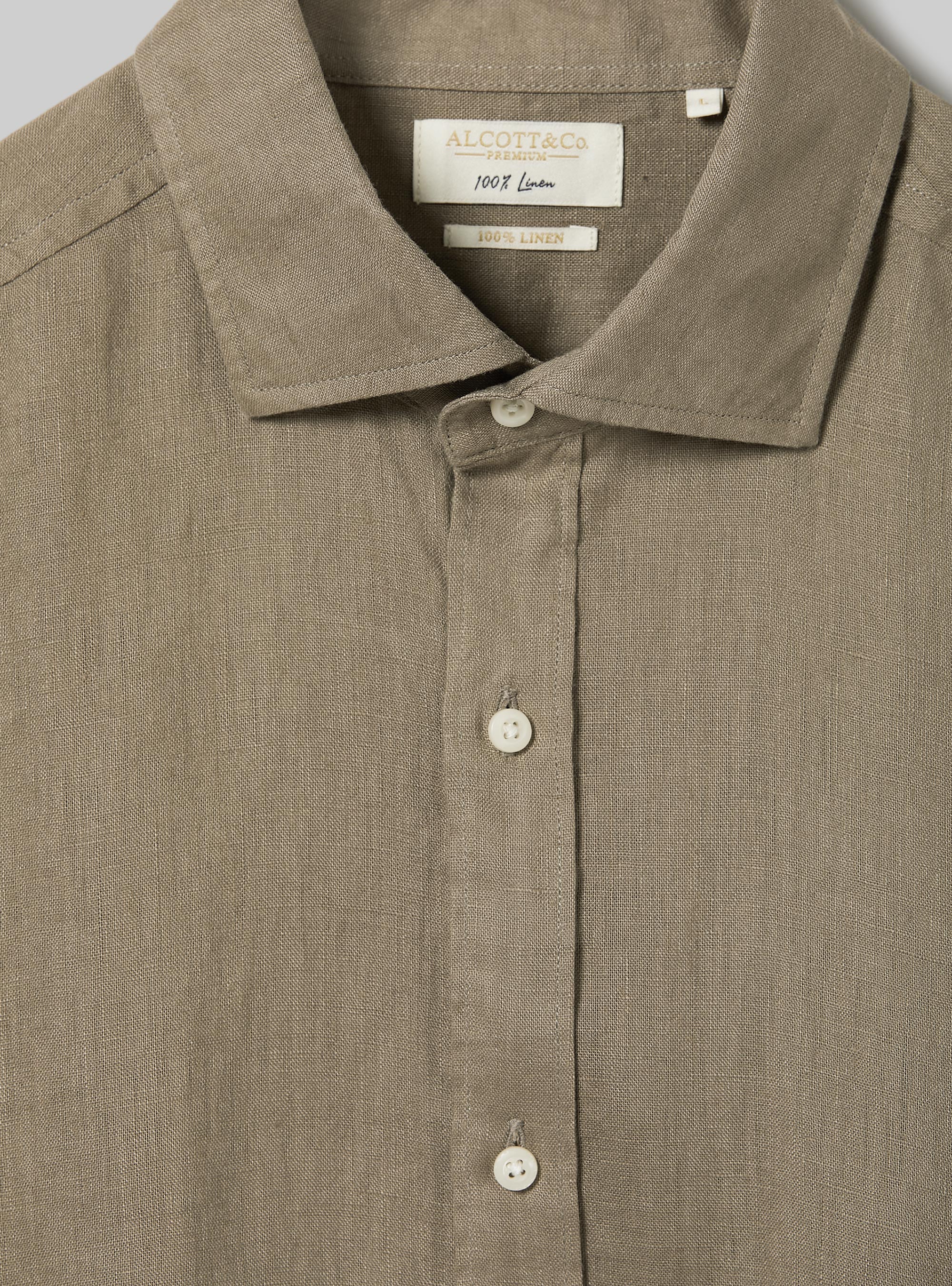 Camicia in puro lino a maniche lunghe, BG1 BEIGE DARK