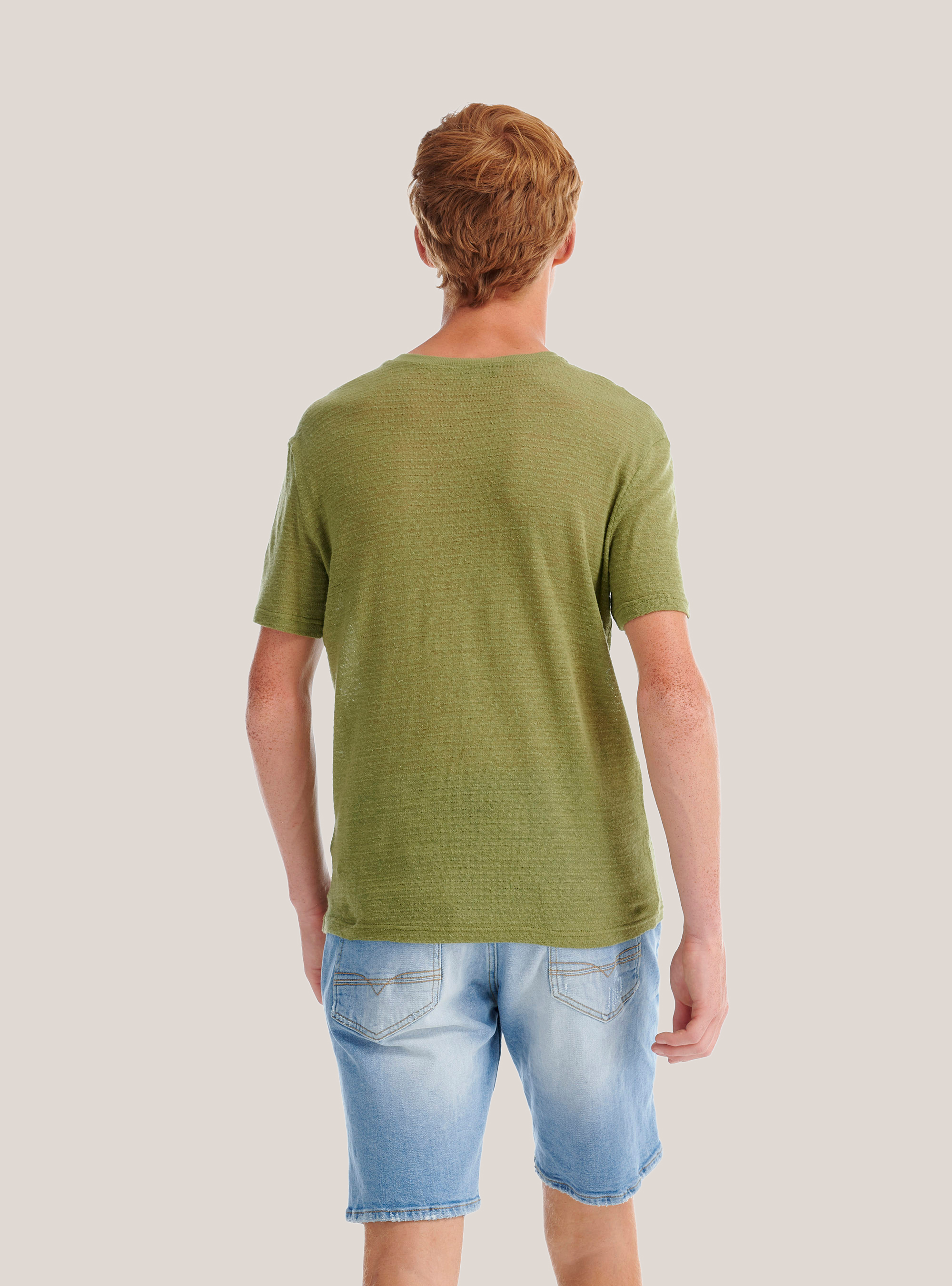 Maglietta serafino in misto lino, C0606 KAKY