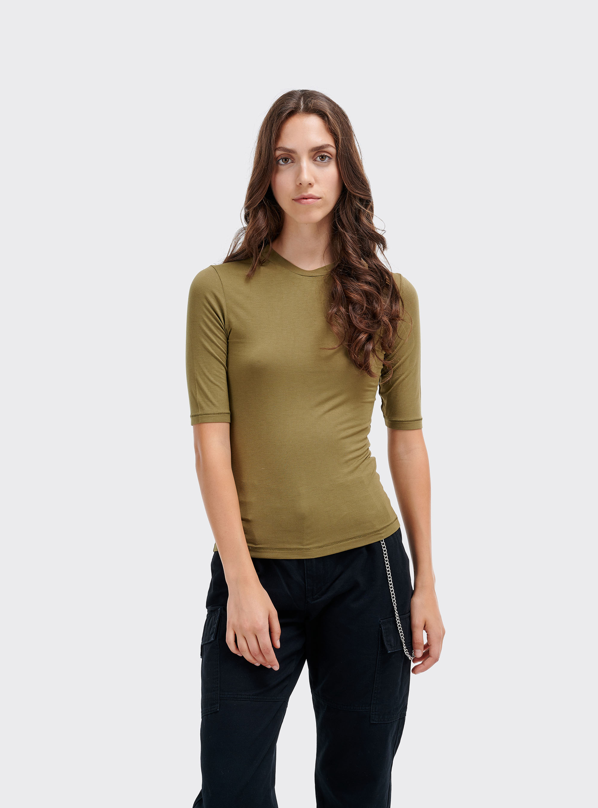 Maglietta essential in tessuto morbido di viscosa elasticizzto, C0616 KAKY