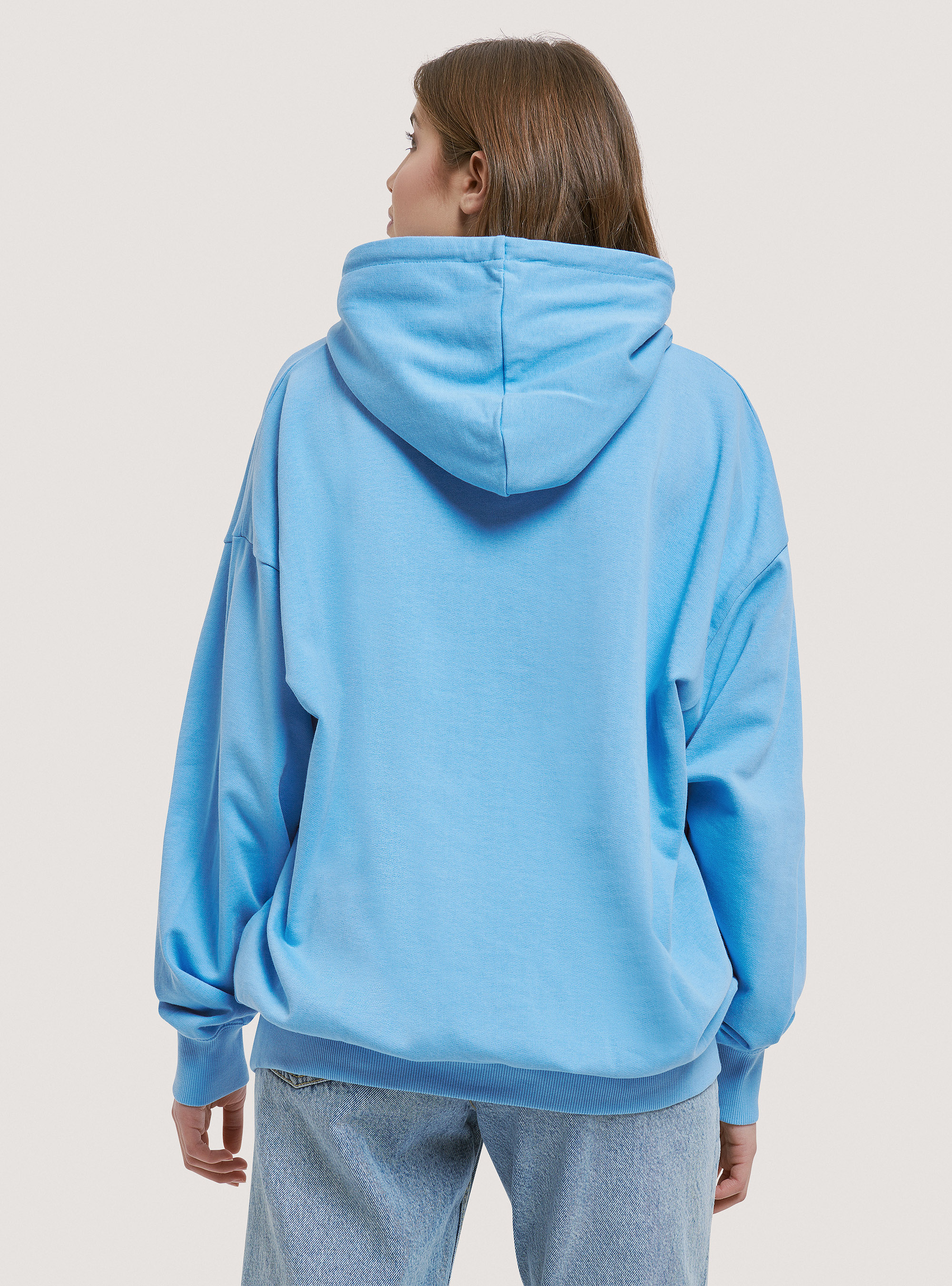 Sudadera universitaria de algod&oacute;n con capucha, CELESTE